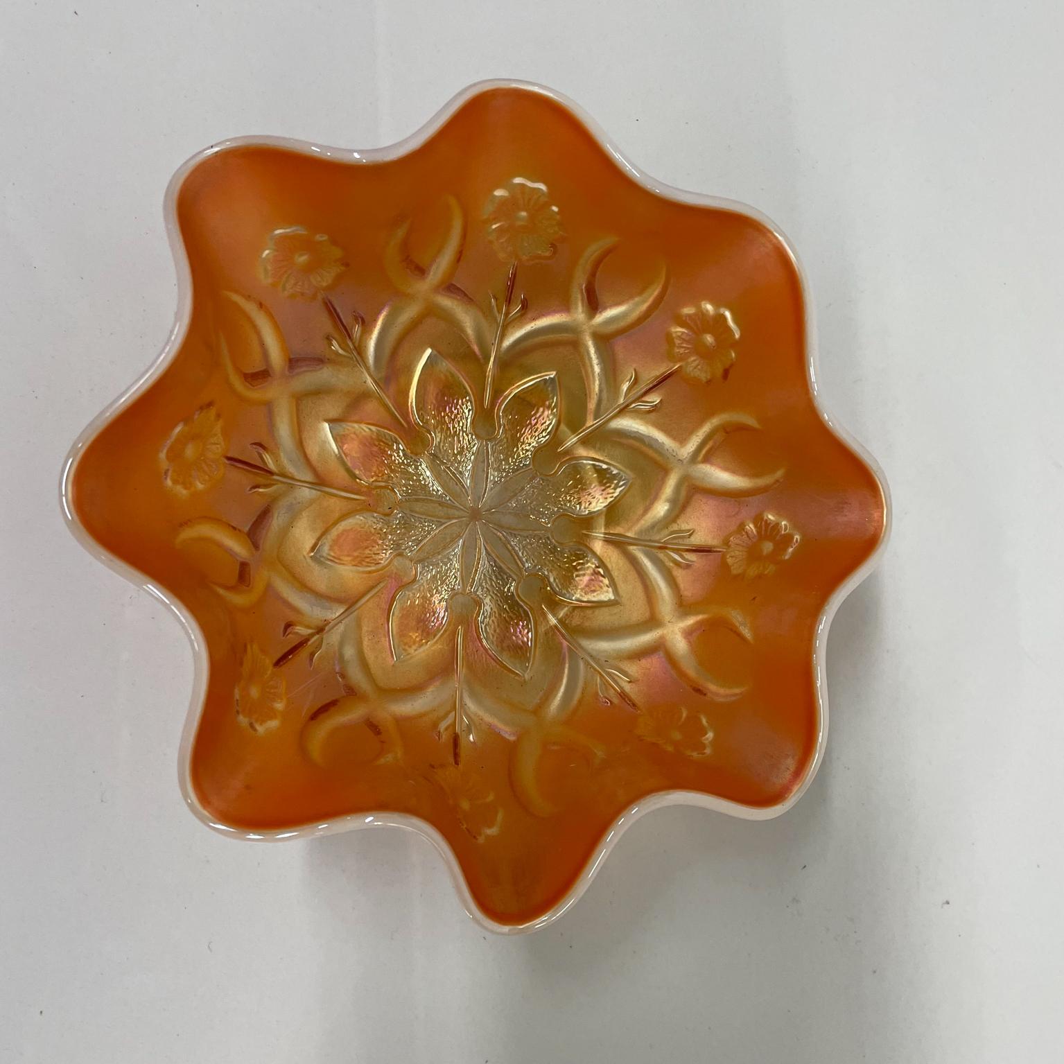 Art Glass 1970s Fenton Marigold Glass Art Dish Ruffled Candy Compote Server W Va