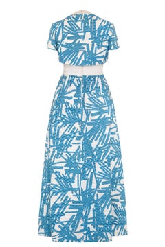 1970s Fernando Pena Blue and White Maxi Dress With Matching Jacket