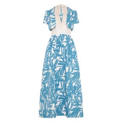 1970s Fernando Pena Blue and White Maxi Dress With Matching Jacket
