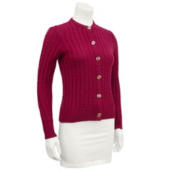 1970's Ferragamo Ribbed & Cable Burgundy Knit Cardigan