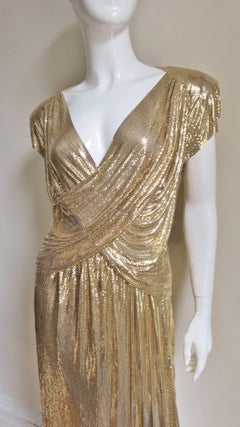 1970s Ferrara Gold Metal Mesh Chainmail 3 Piece Top:: Skirt:: & Halter