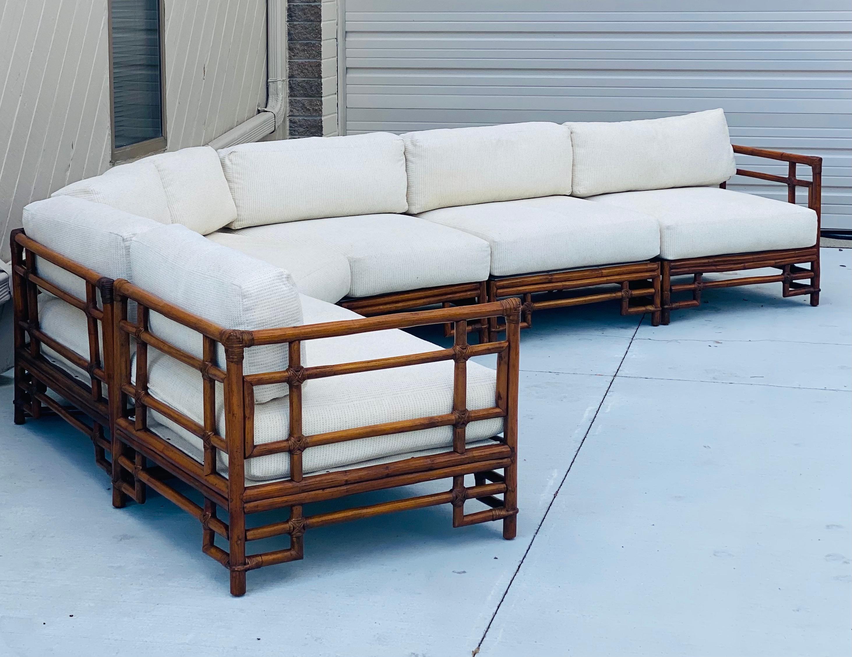 North American 1970s Ficks Reed Chinoiserie Sectional Bamboo Four Piece Sectional