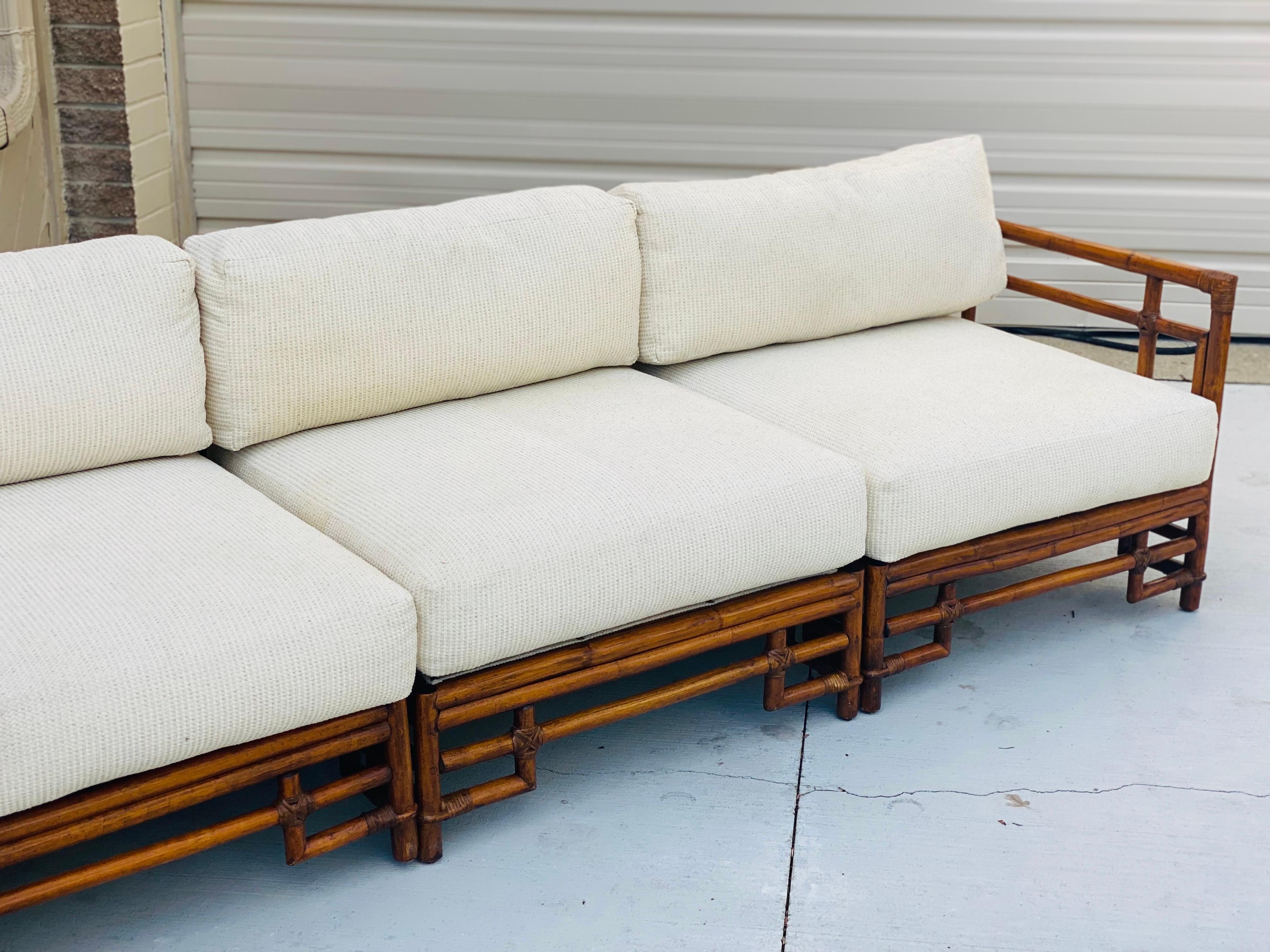 1970s Ficks Reed Chinoiserie Sectional Bamboo Four Piece Sectional 1