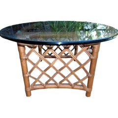 1970’s Ficks Reed Rattan/Glass Top Coffee Table