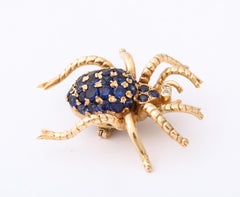 1970s Figural Spider Sapphire and Diamond Gold Brooch