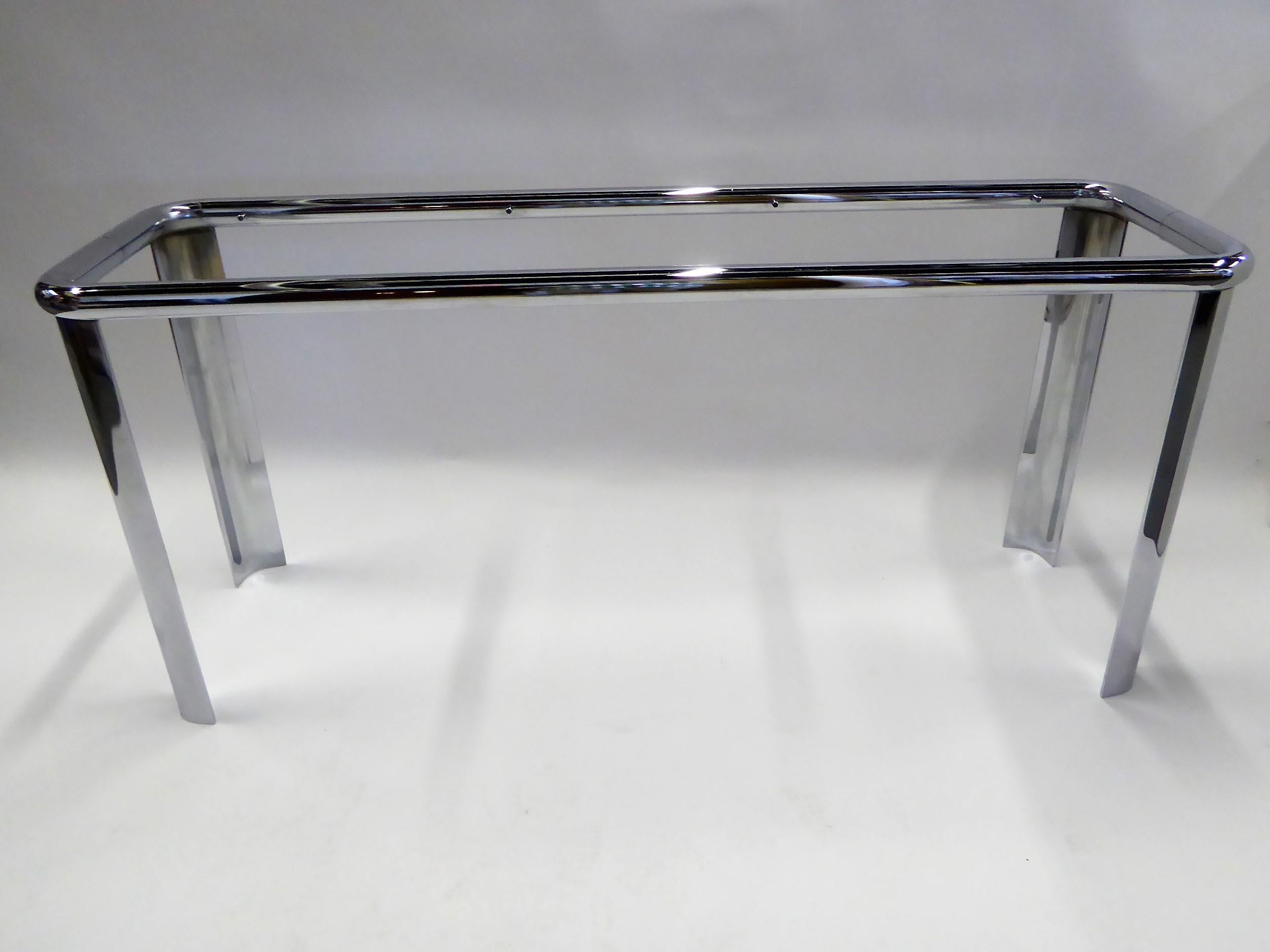 Mid-Century Modern 1970s Fine Fat Tubular Chrome and Glass Modern Console Table