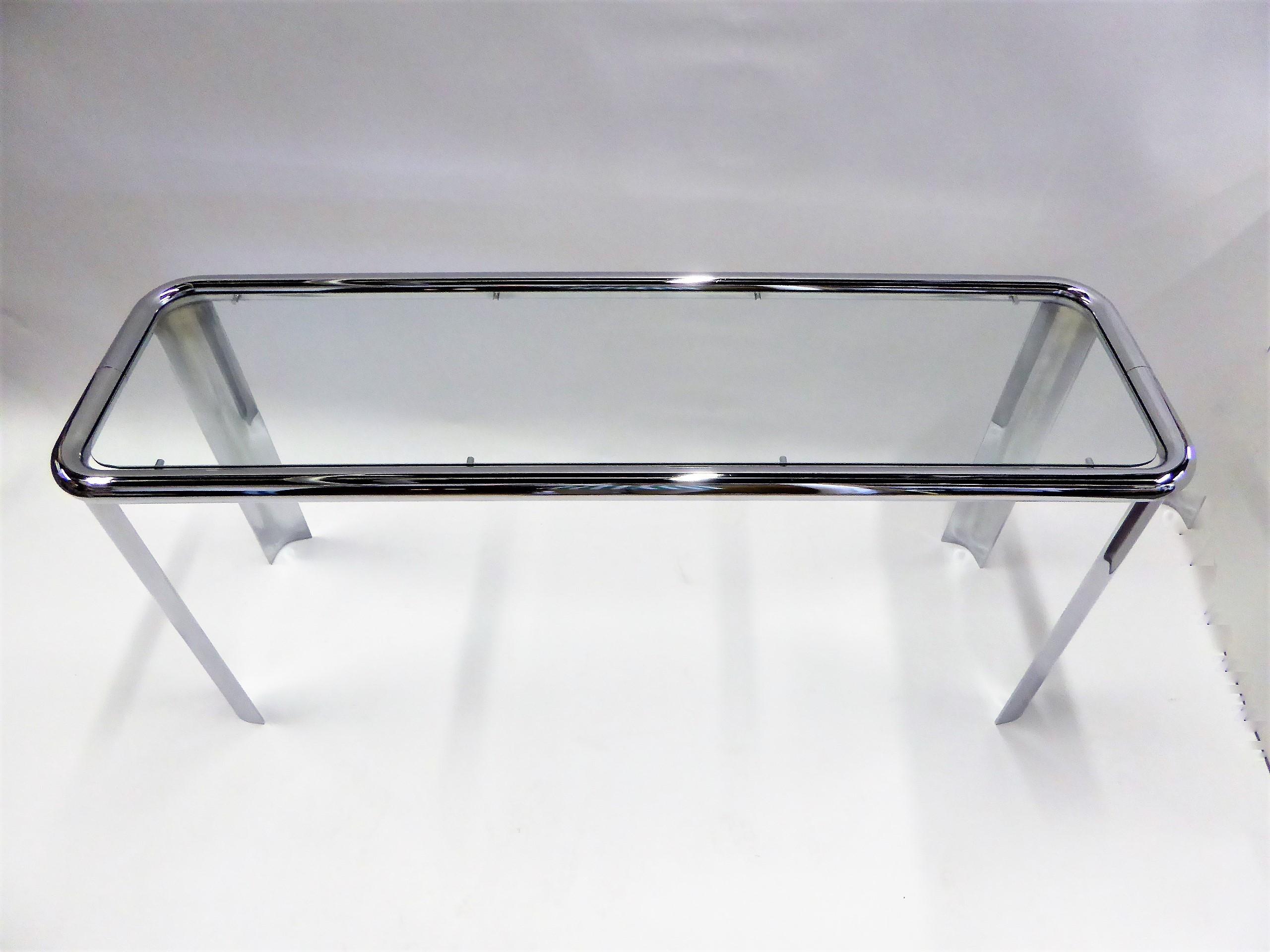 Late 20th Century 1970s Fine Fat Tubular Chrome and Glass Modern Console Table