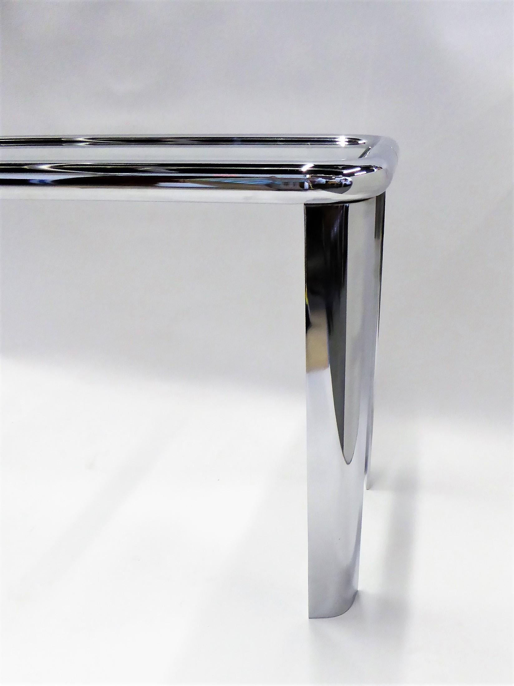 1970s Fine Fat Tubular Chrome and Glass Modern Console Table 1