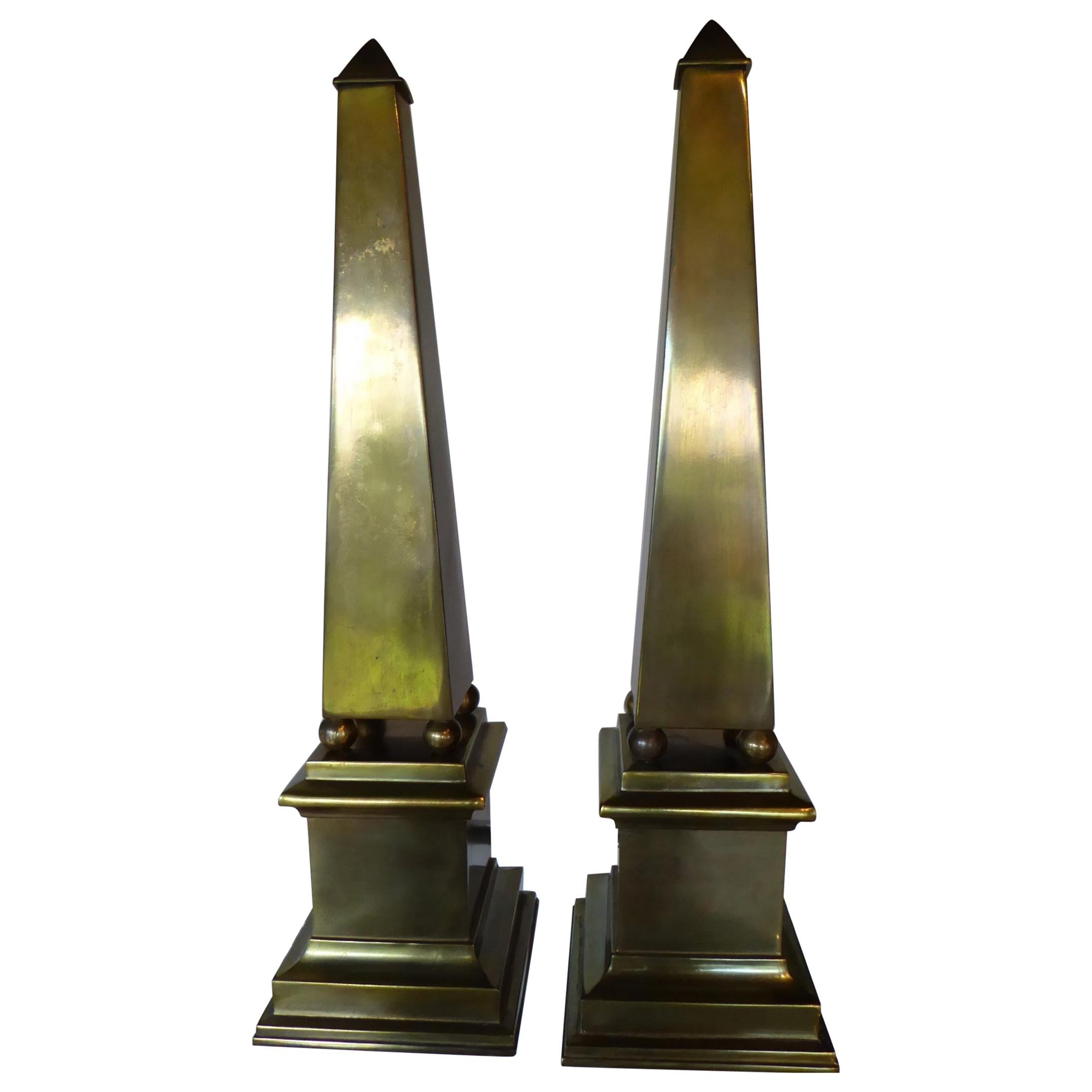 1970s Fine Modern French Empire Style Pair of Brass Obelisks