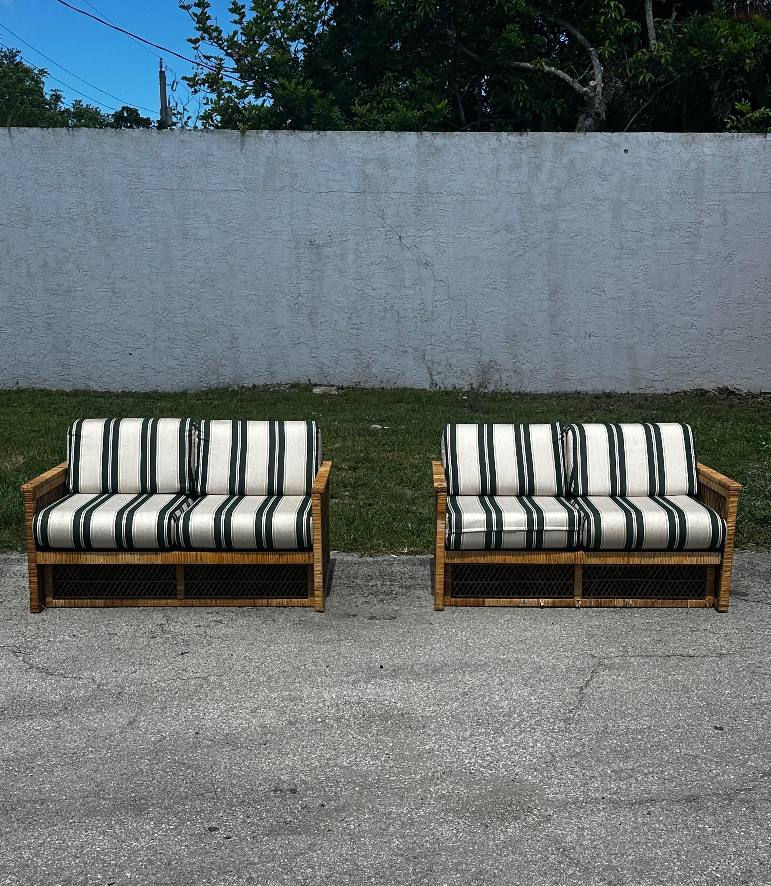 On offer on this occasion is one of the most stunning and rare, Organic McGuire style settees you could hope to find. Outstanding design is exhibited throughout. The beautiful set is statement piece and packed with personality!! Just look at the