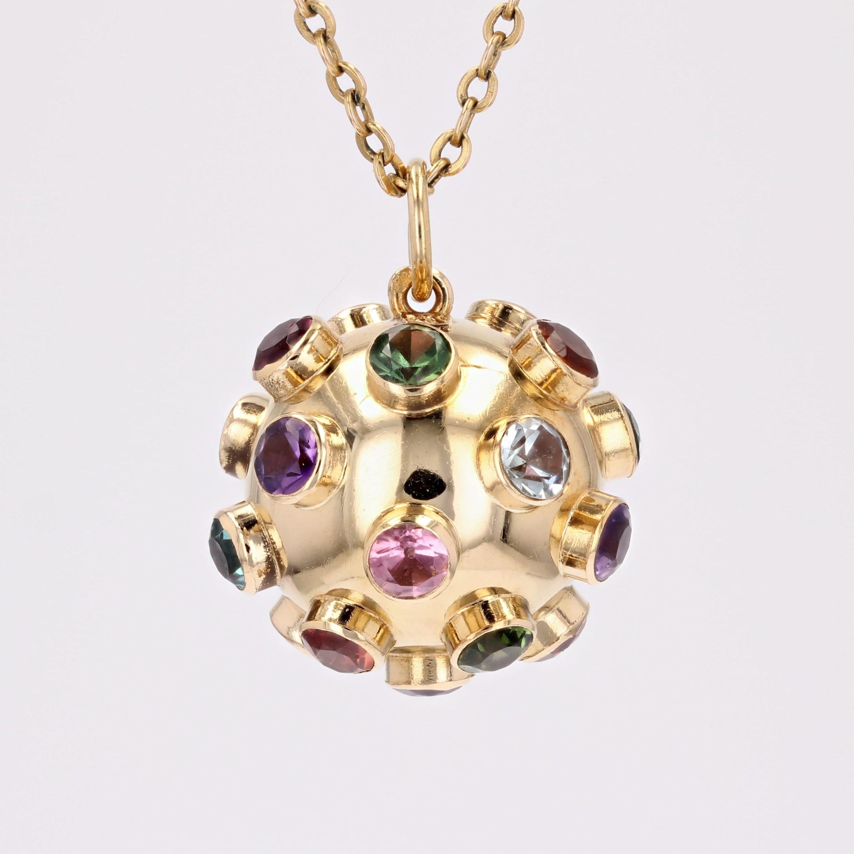 1970s Fine Stones 18 Karat Yellow Gold Spoutnik Shape Pendant In Good Condition In Poitiers, FR