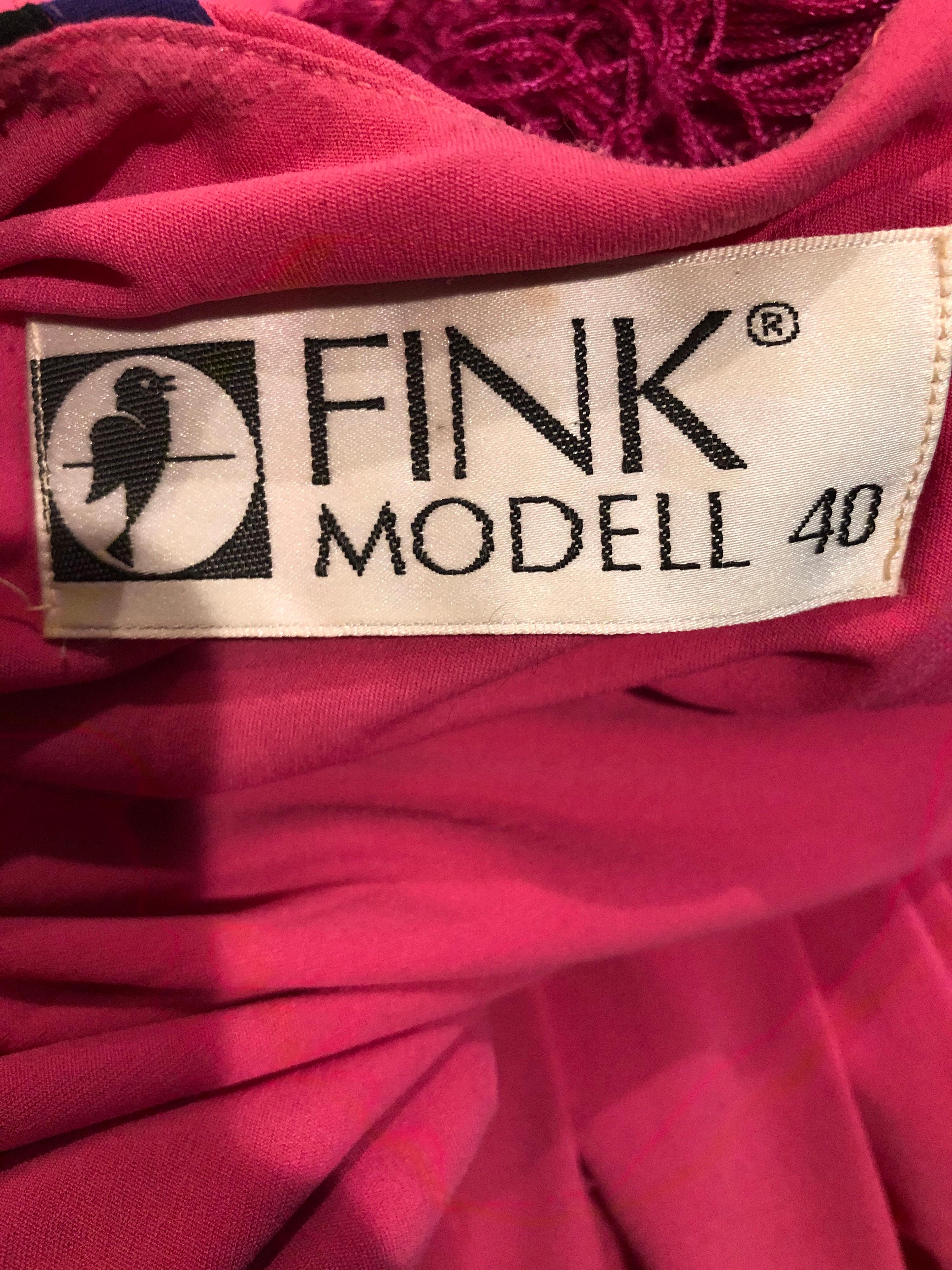 1970s Fink Modell Hot Pink Tassel Rayon Jersey Vintage 70s Maxi Dress Gown For Sale 6