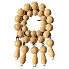 1970s Finnish Aarikka Jewelry Wooden Bead Pin Brooch