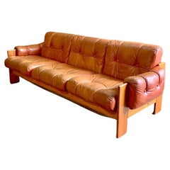 1970s Finnish Leather and Teak Sofa