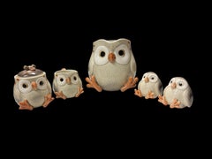 1970s Fitz And Floyd Hand Painted Owl Tea Set Tea Pot Creamer Sugar Salt Pepper