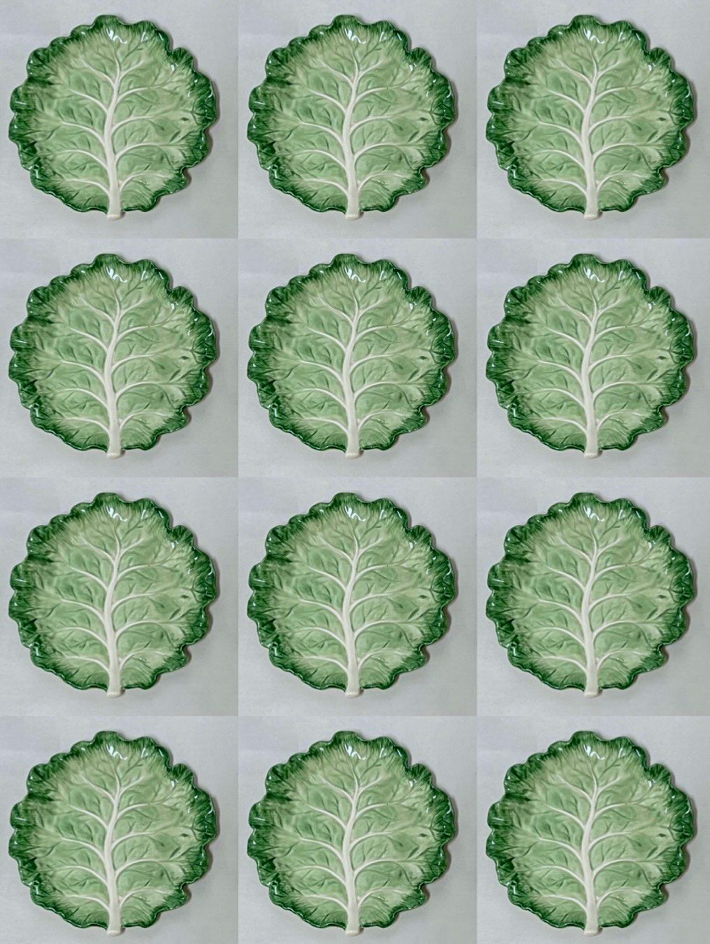 Japanese 1970s Fitz & Floyd Ironstone Lettuce / Cabbage Leaf Plates, S/12