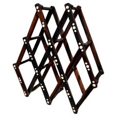 Vintage 1970s Five Bottle Wood Wine Rack Collapsible Rosewood Abalone Shell