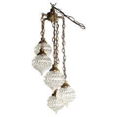 1970s Five Crystal Prisms Swag Pendant Chandelier Neoclassical French Inspired