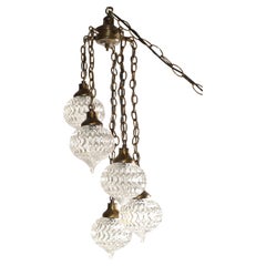1970s Five Crystal Prisms Swag Pendant Chandelier Neoclassical French Inspired