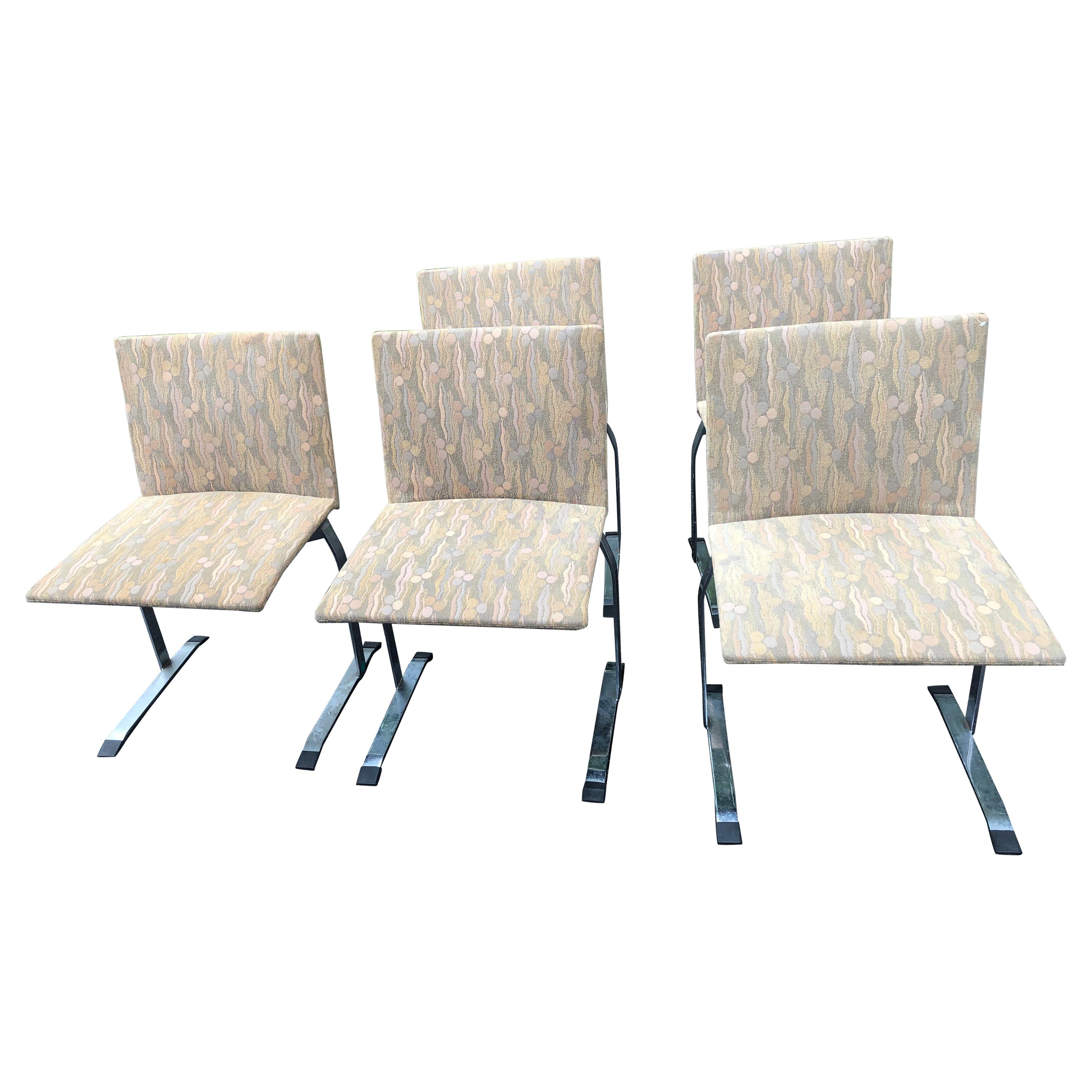 1970s Five Giovanni Offredi for Saporiti Dining Chairs with J L Larsen Fabric