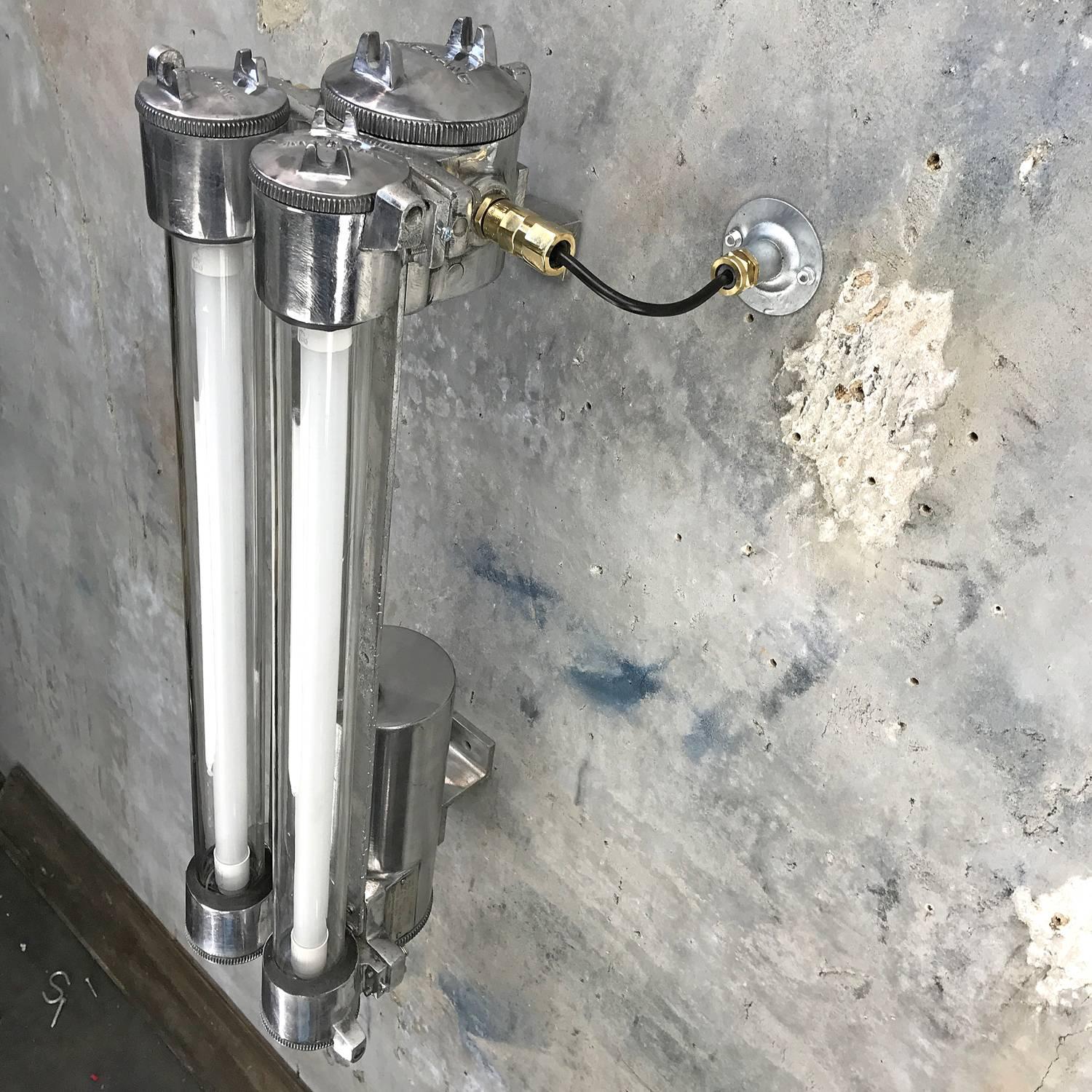 1970s Flame Proof Industrial Cast Aluminium, Glass and Brass Wall Light For Sale 7