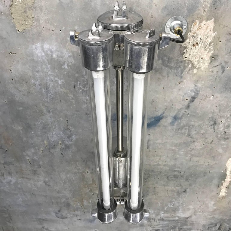 1970s Flame Proof Industrial Cast Aluminium, Glass and Brass Wall Light For Sale 1