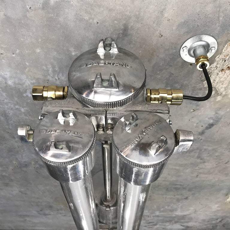 1970s Flame Proof Industrial Cast Aluminium, Glass and Brass Wall Light For Sale 3