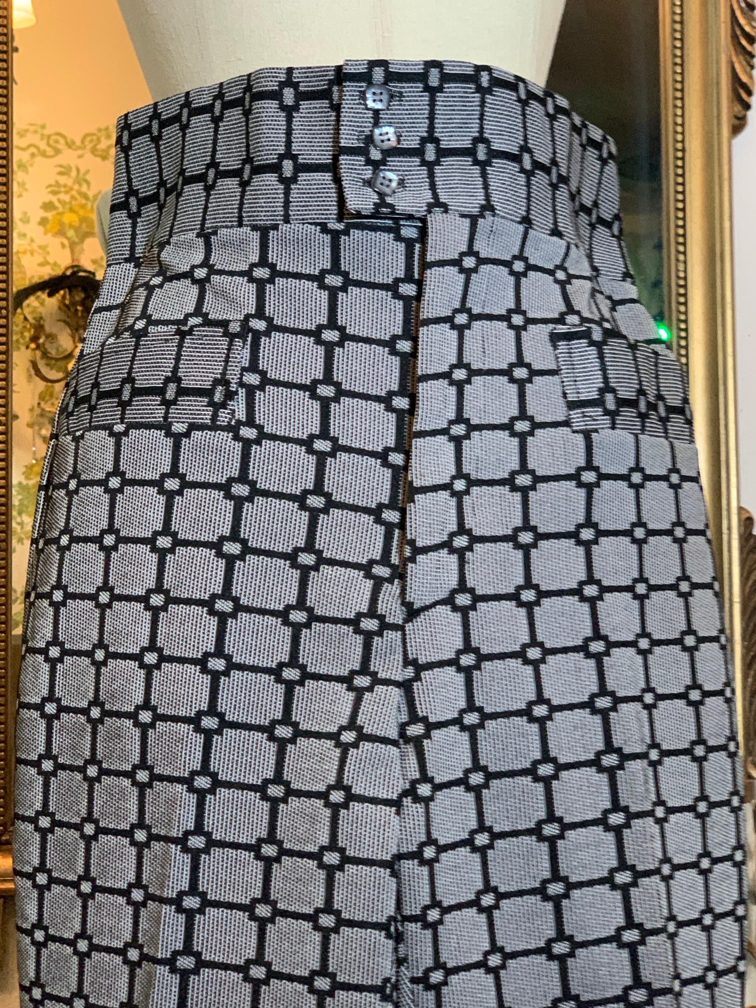 1970er Schlaghosen mit hohem Kummerbund und hoher Taille aus Polyester-Strick Schwarz & Grau Disco-Hosen im Angebot 6
