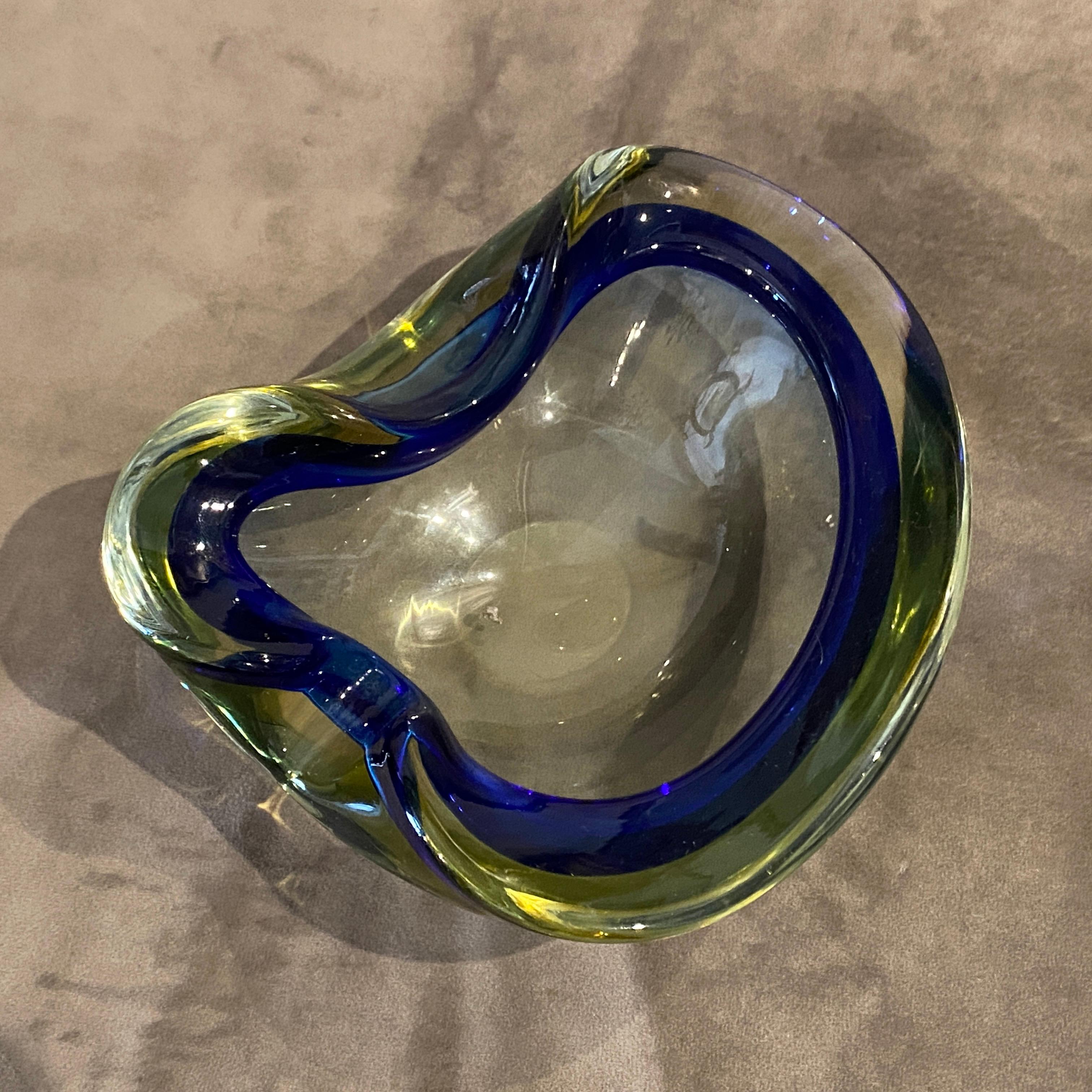 Italian A 1970s Flavio Poli Blue and Green Sommerso Murano Glass Bowl