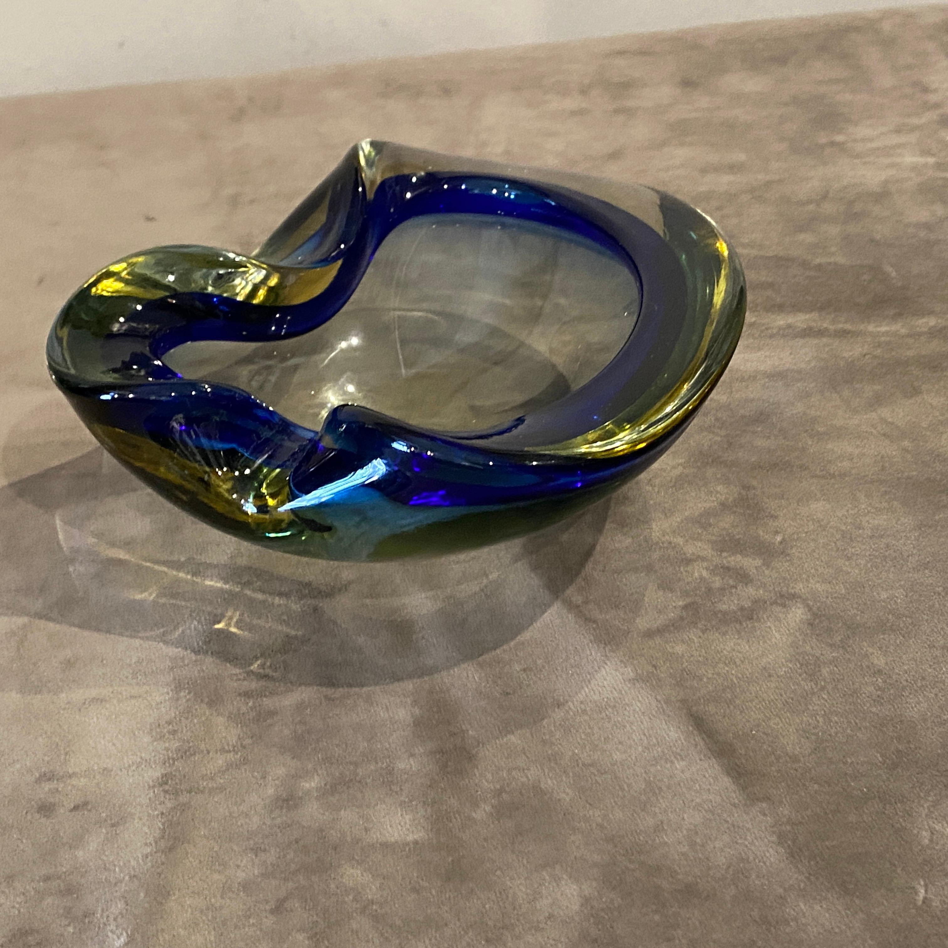 Hand-Crafted A 1970s Flavio Poli Blue and Green Sommerso Murano Glass Bowl