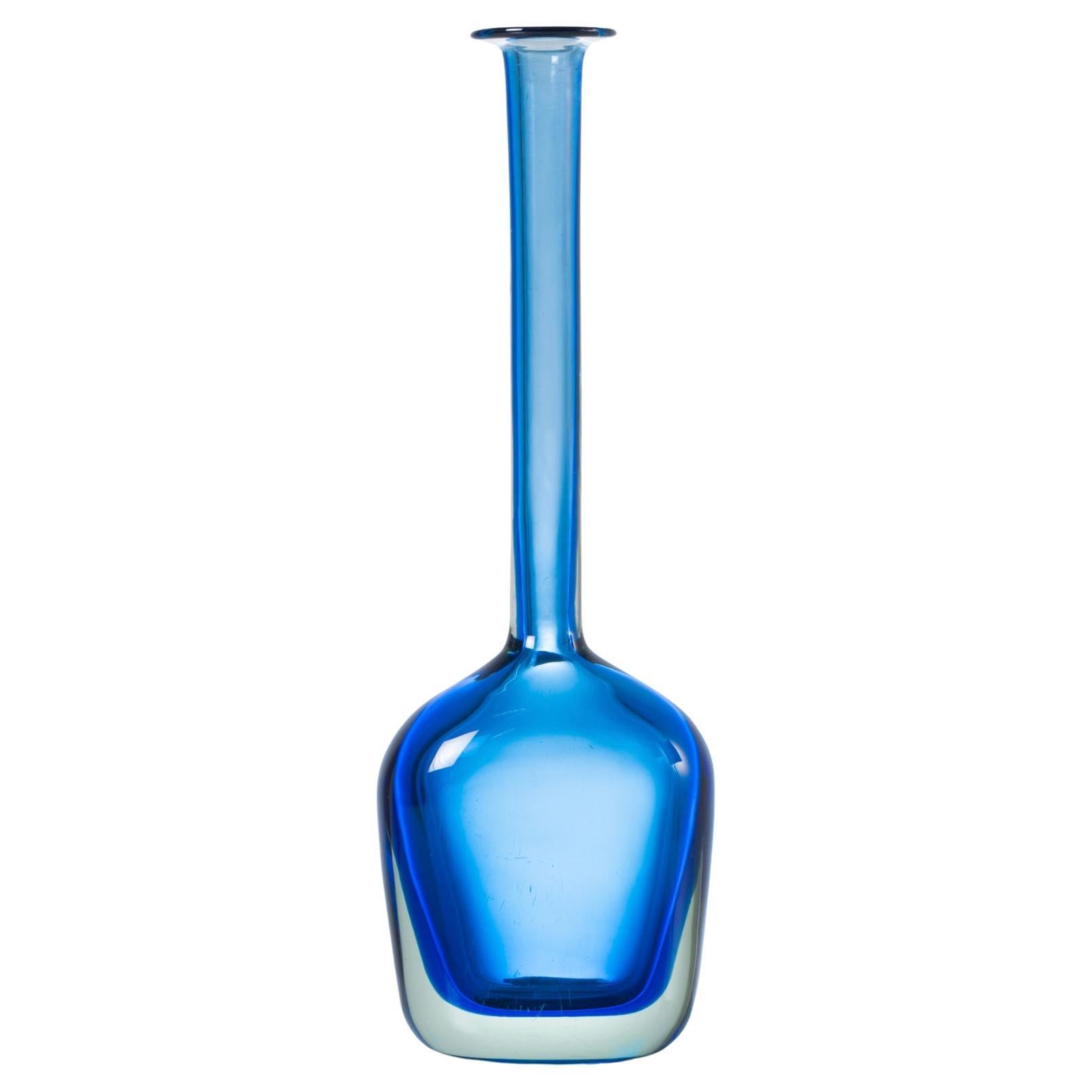 1970s Flavio Poli for Seguso Modern Blue Sommerso Murano Glass Mono Flower Vase