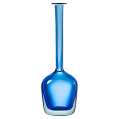 1970s Flavio Poli for Seguso Modern Blue Sommerso Murano Glass Mono Flower Vase