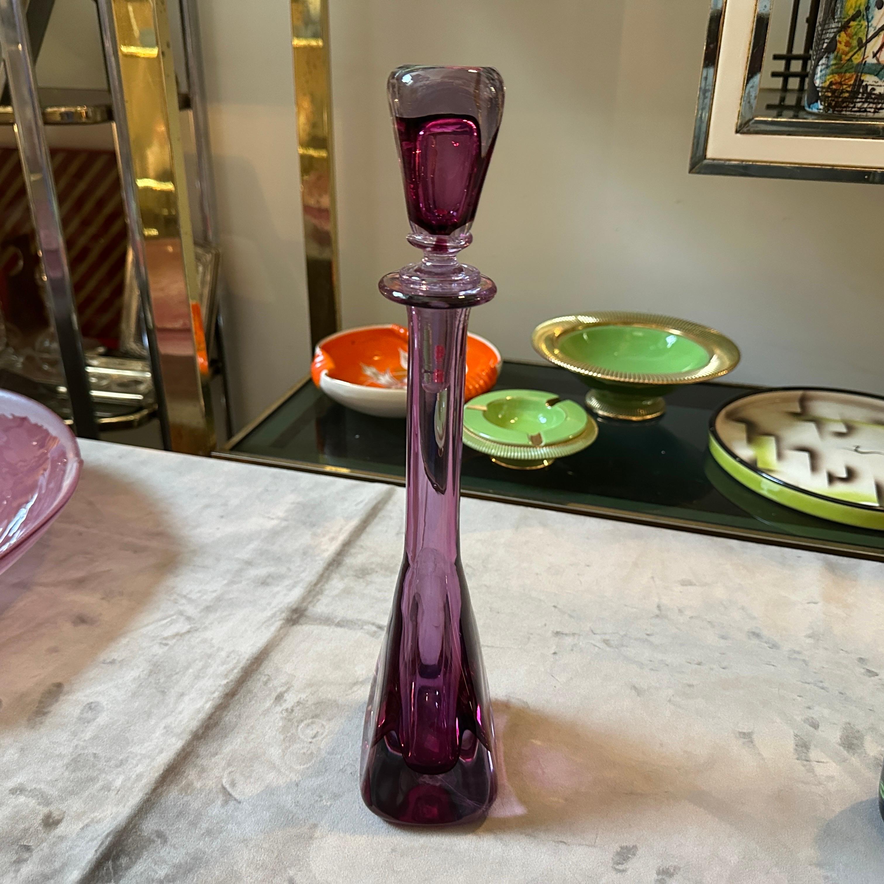 Bottiglia in vetro di Murano Glass Sommerso rosa moderno degli anni '70 di Flavio Poli per Seguso in vendita 2