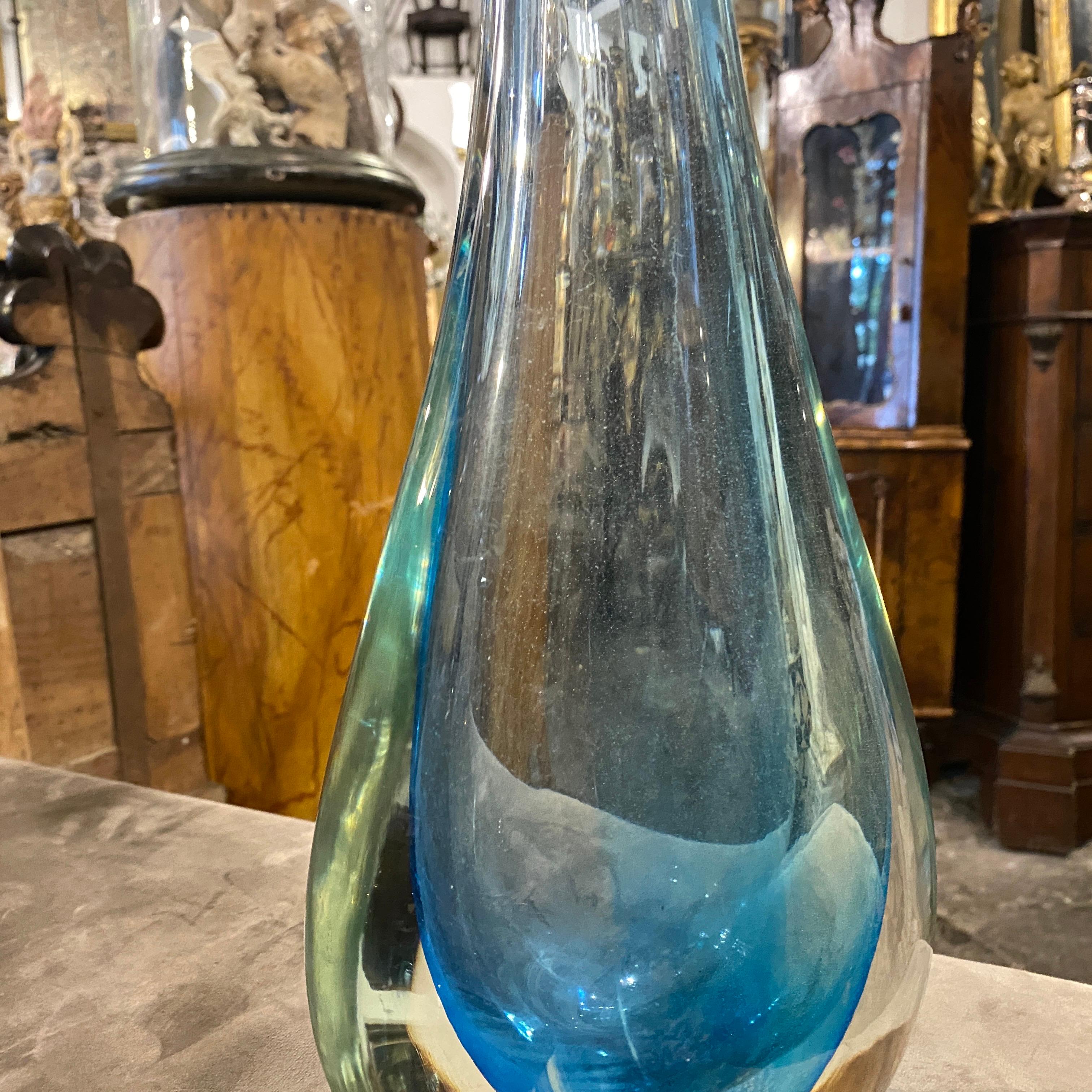 1970s Flavio Poli For Seguso Modernist Sommerso Blue Murano Glass Tall Vase 3