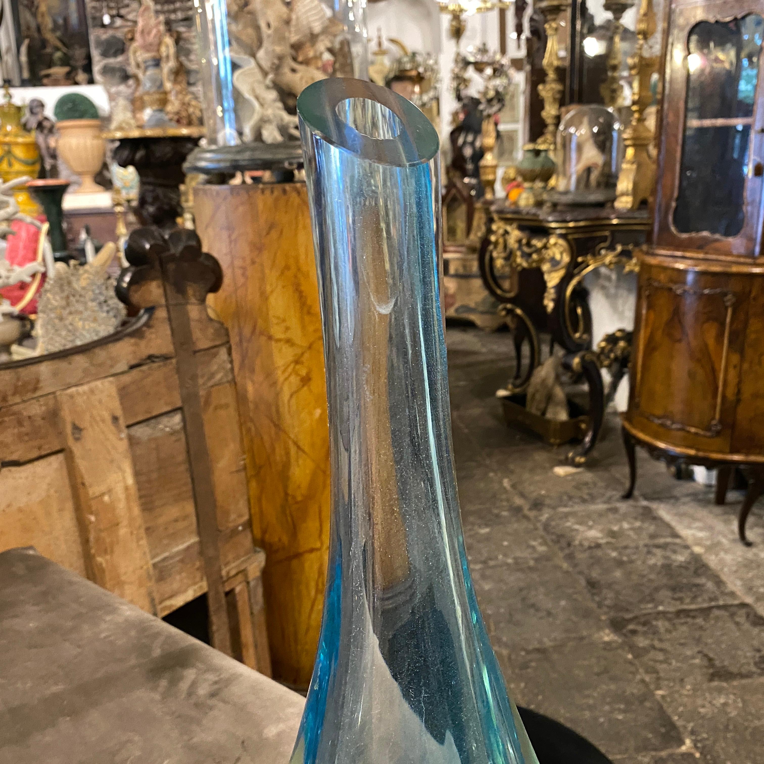 1970s Flavio Poli For Seguso Modernist Sommerso Blue Murano Glass Tall Vase 4