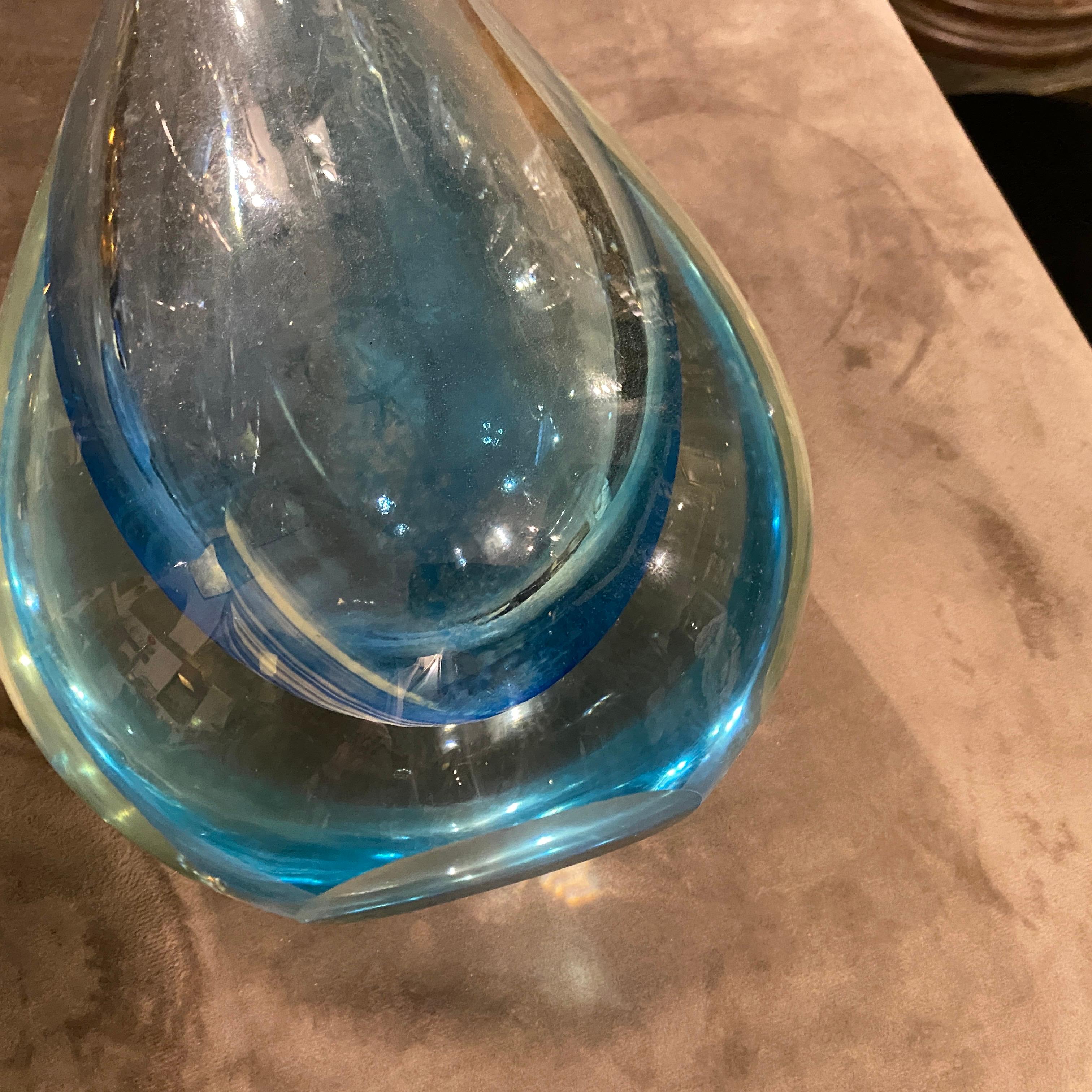 1970s Flavio Poli For Seguso Modernist Sommerso Blue Murano Glass Tall Vase 5