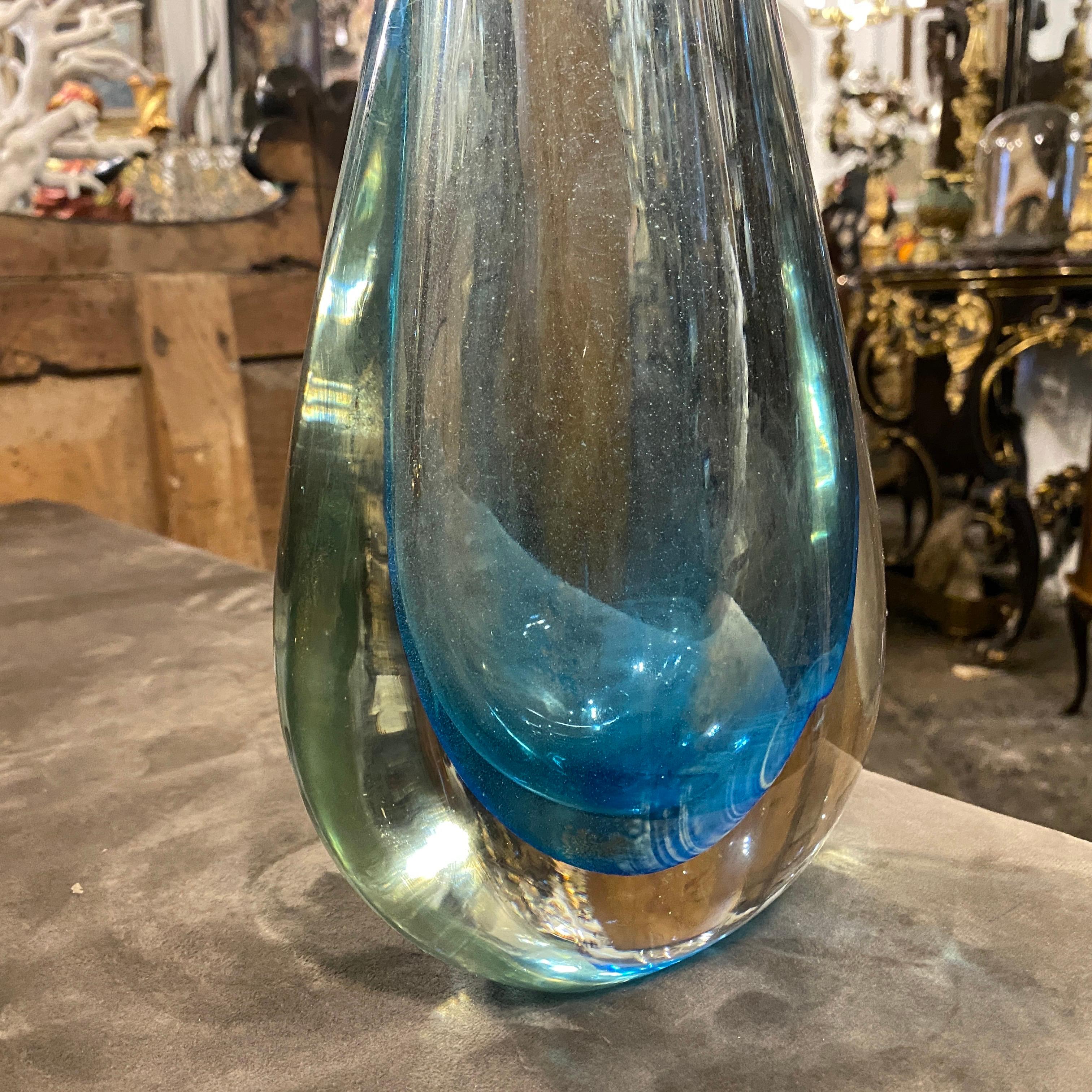 Mid-Century Modern 1970s Flavio Poli For Seguso Modernist Sommerso Blue Murano Glass Tall Vase