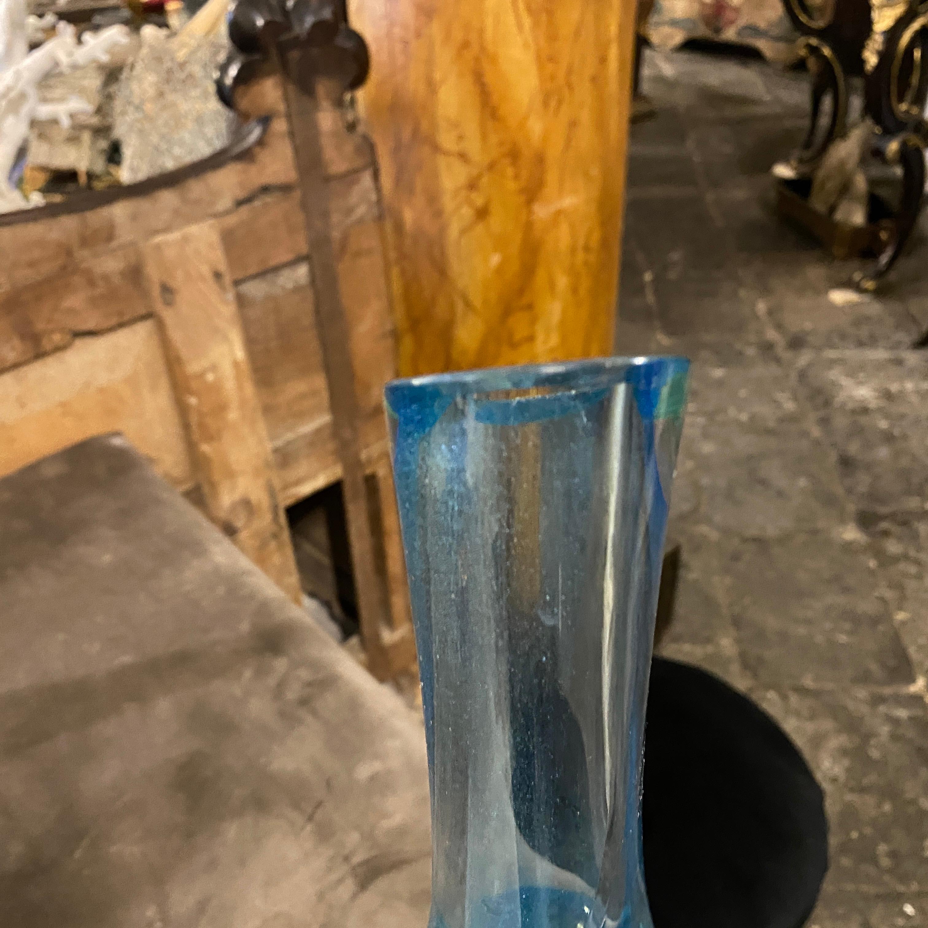 Italian 1970s Flavio Poli For Seguso Modernist Sommerso Blue Murano Glass Tall Vase