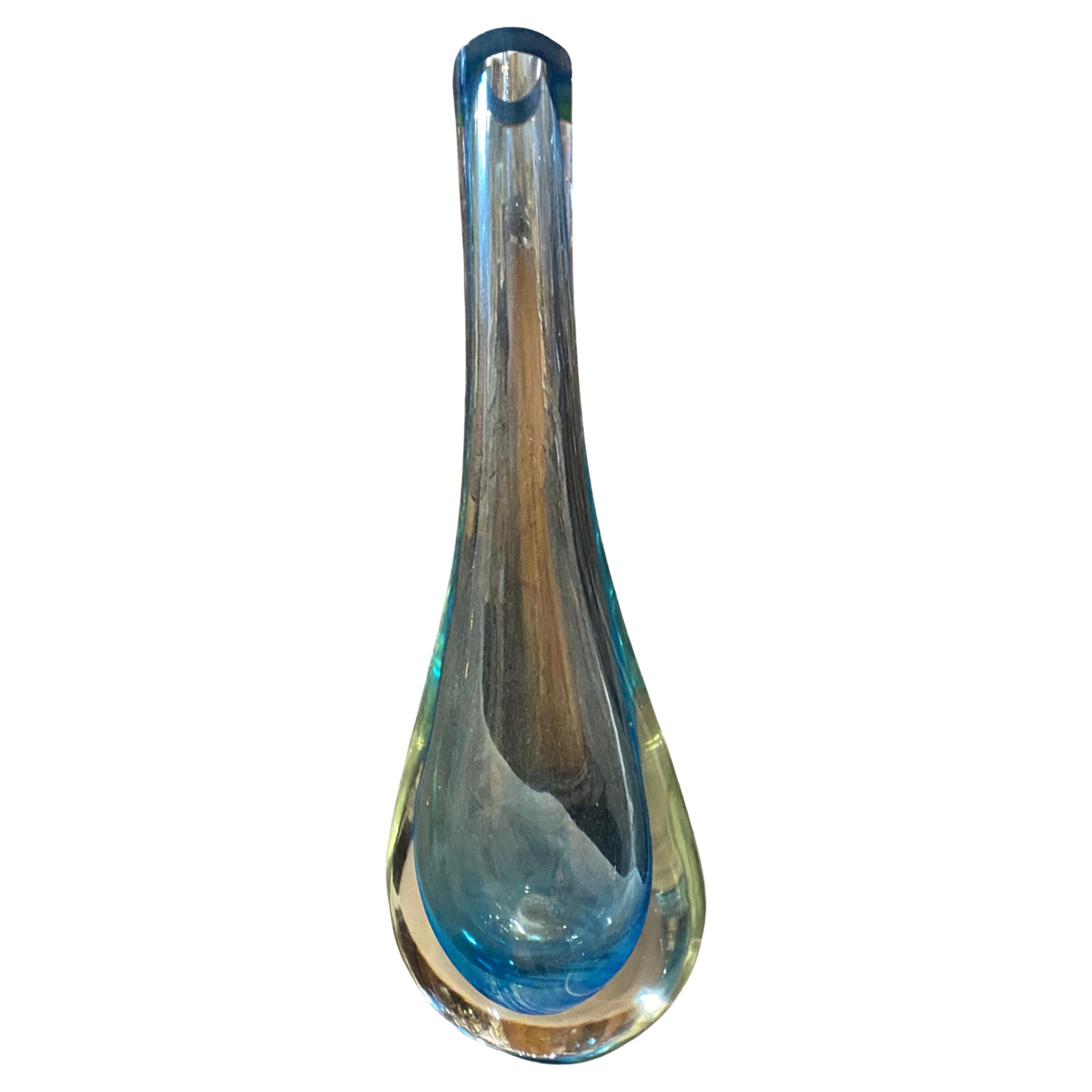 Hand-Crafted 1970s Flavio Poli For Seguso Modernist Sommerso Blue Murano Glass Tall Vase