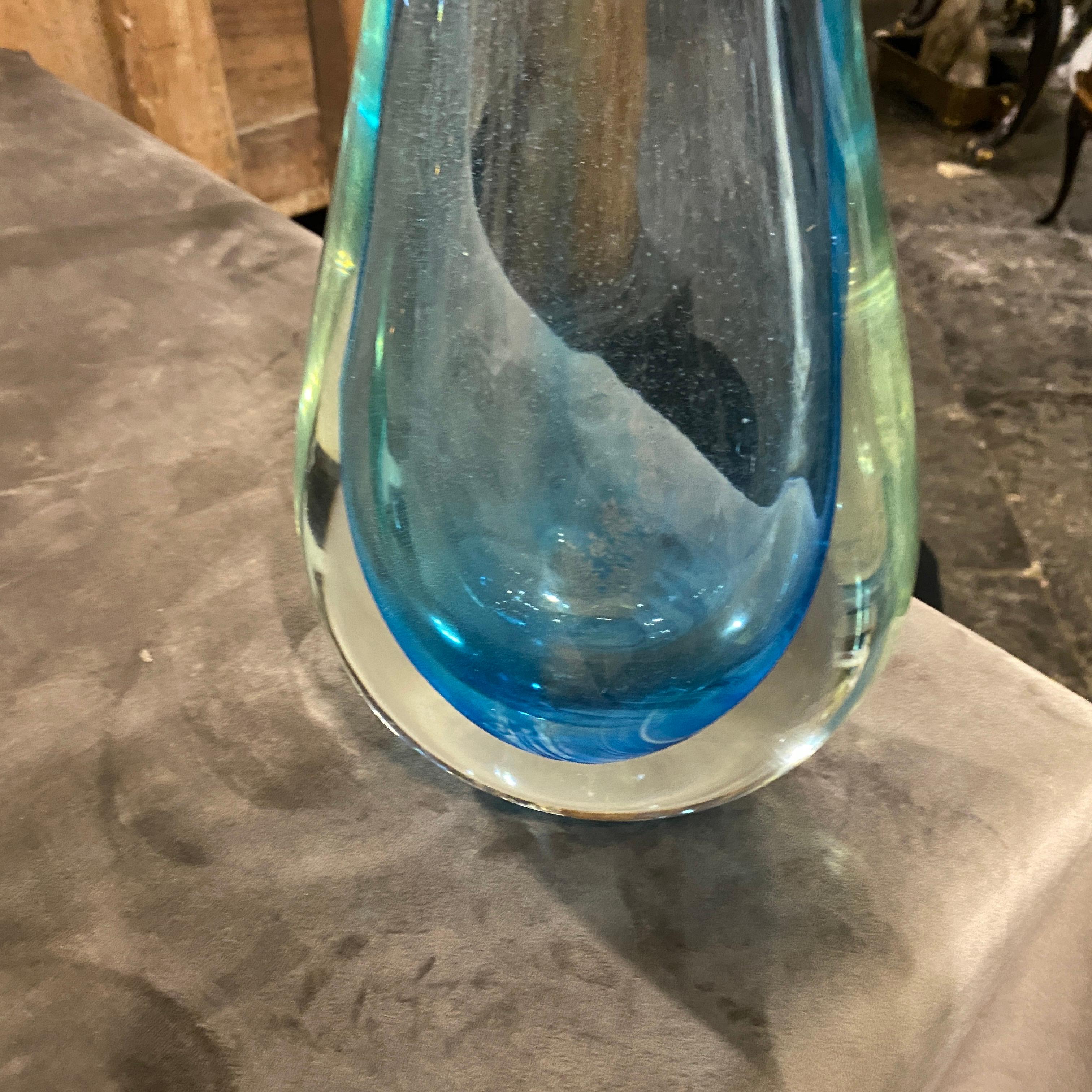 1970s Flavio Poli For Seguso Modernist Sommerso Blue Murano Glass Tall Vase In Good Condition In Aci Castello, IT
