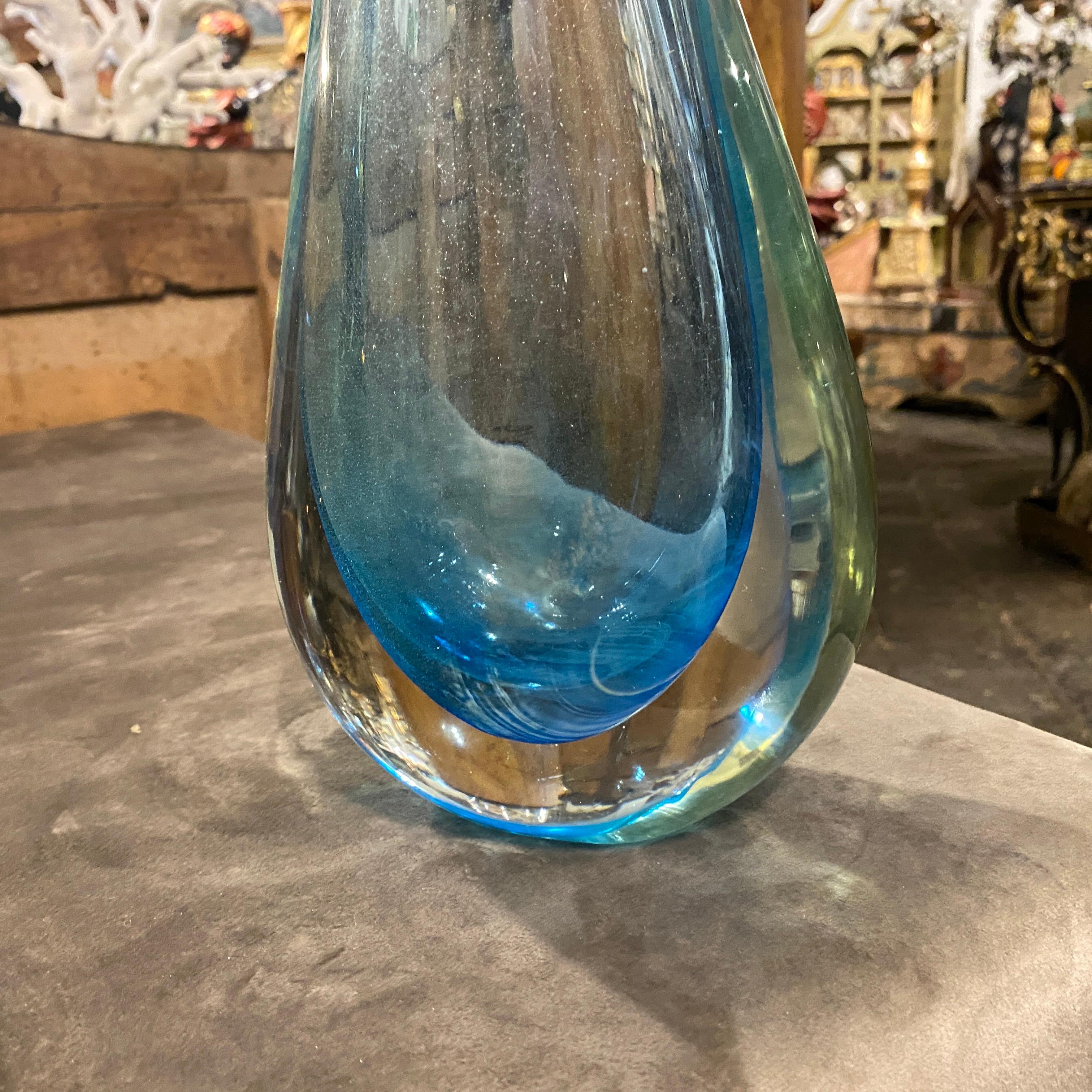 20th Century 1970s Flavio Poli For Seguso Modernist Sommerso Blue Murano Glass Tall Vase