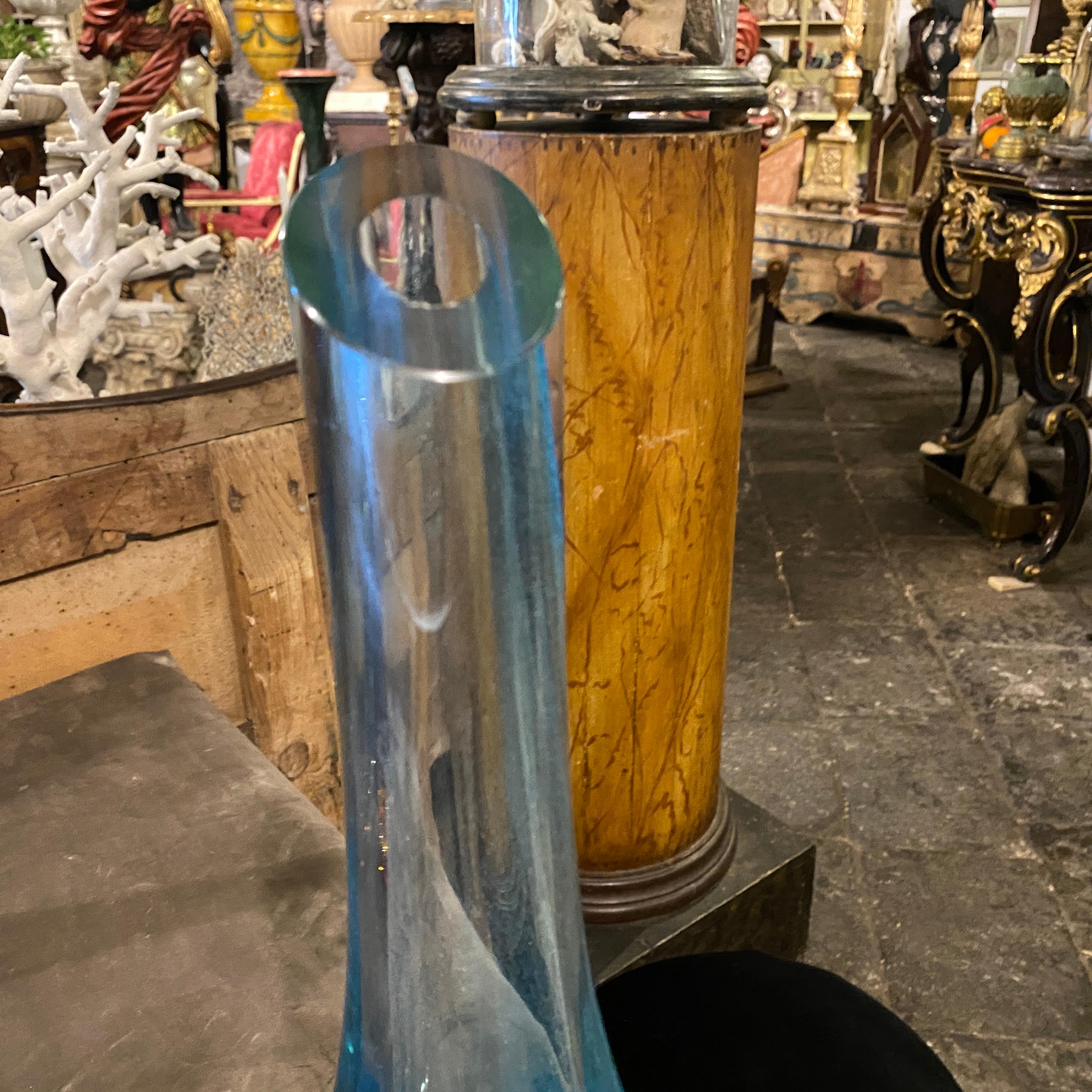 1970s Flavio Poli For Seguso Modernist Sommerso Blue Murano Glass Tall Vase 1