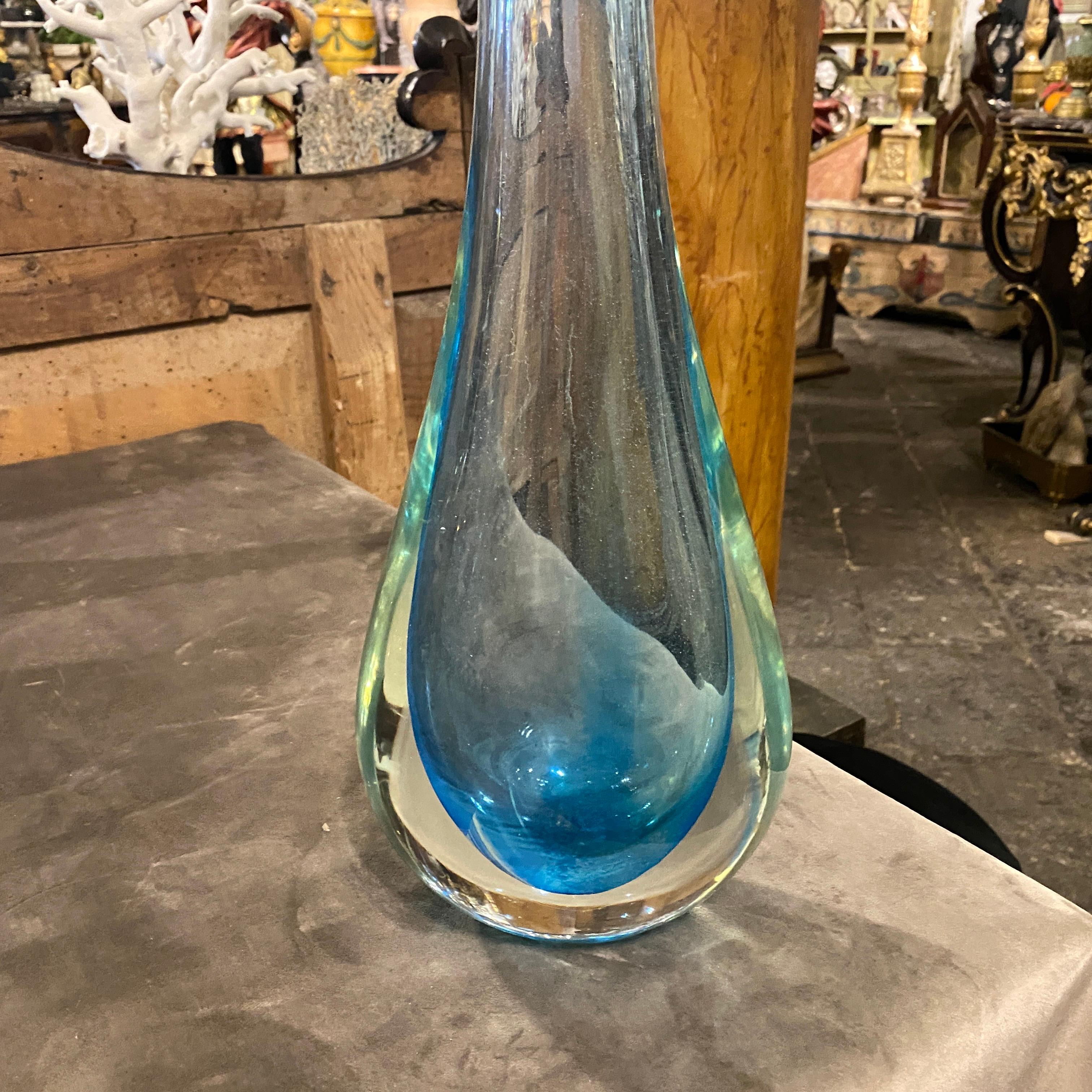 1970s Flavio Poli For Seguso Modernist Sommerso Blue Murano Glass Tall Vase 2