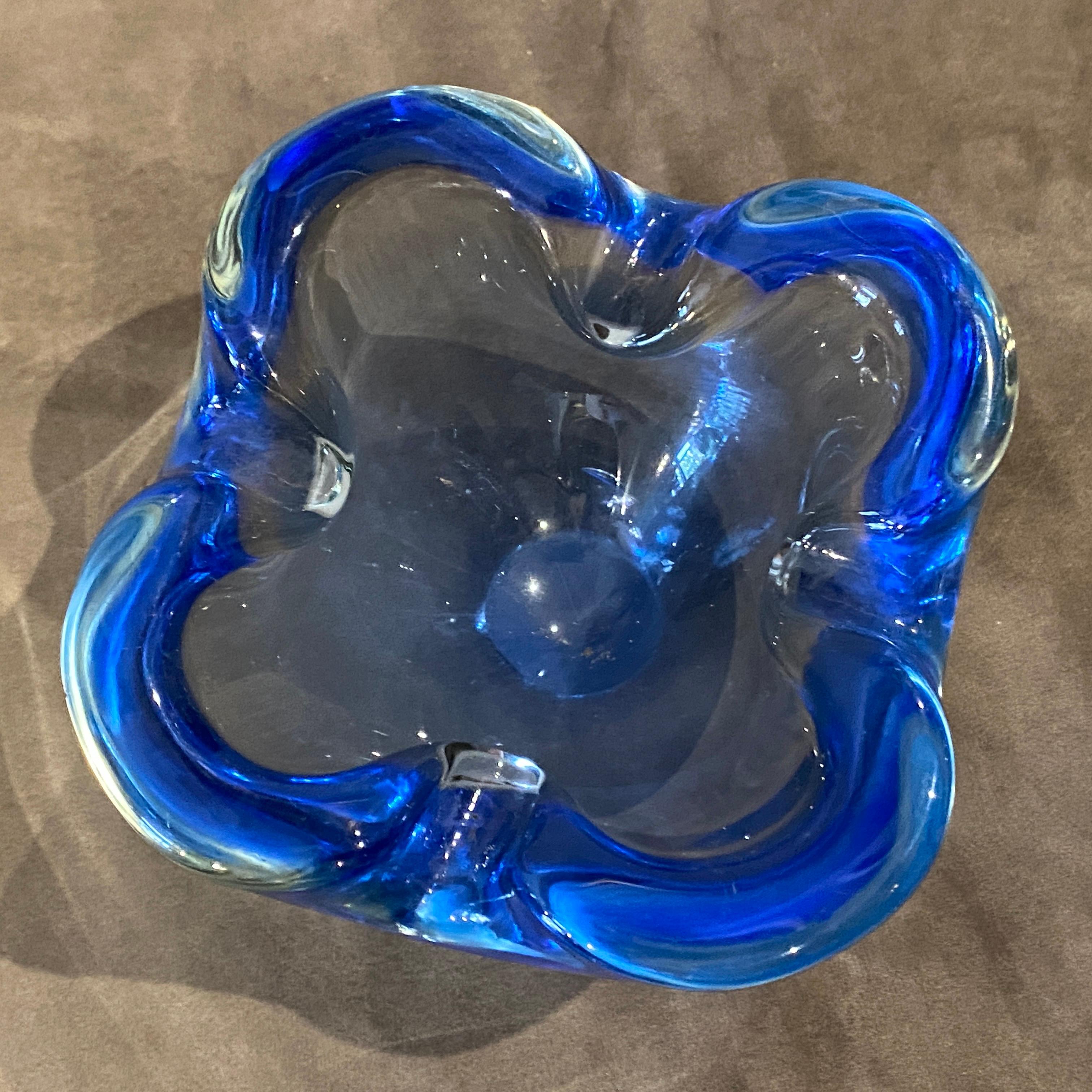 Hand-Crafted 1970s Flavio Poli Mid-Century Modern Blue Heavy Murano Glass Ashtray