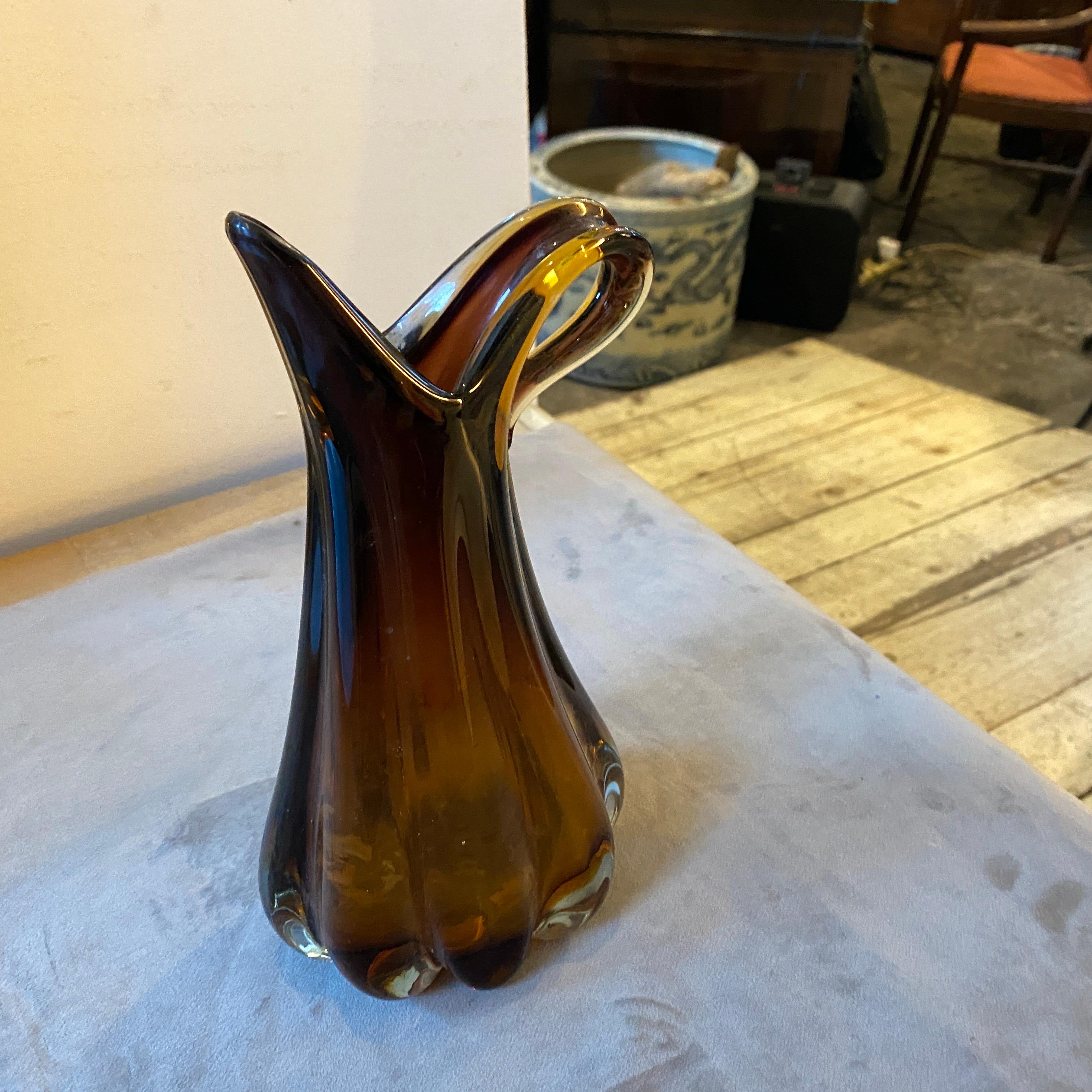 Italian 1970s Flavio Poli Mid-Century Modern Brown Murano Glass Vase