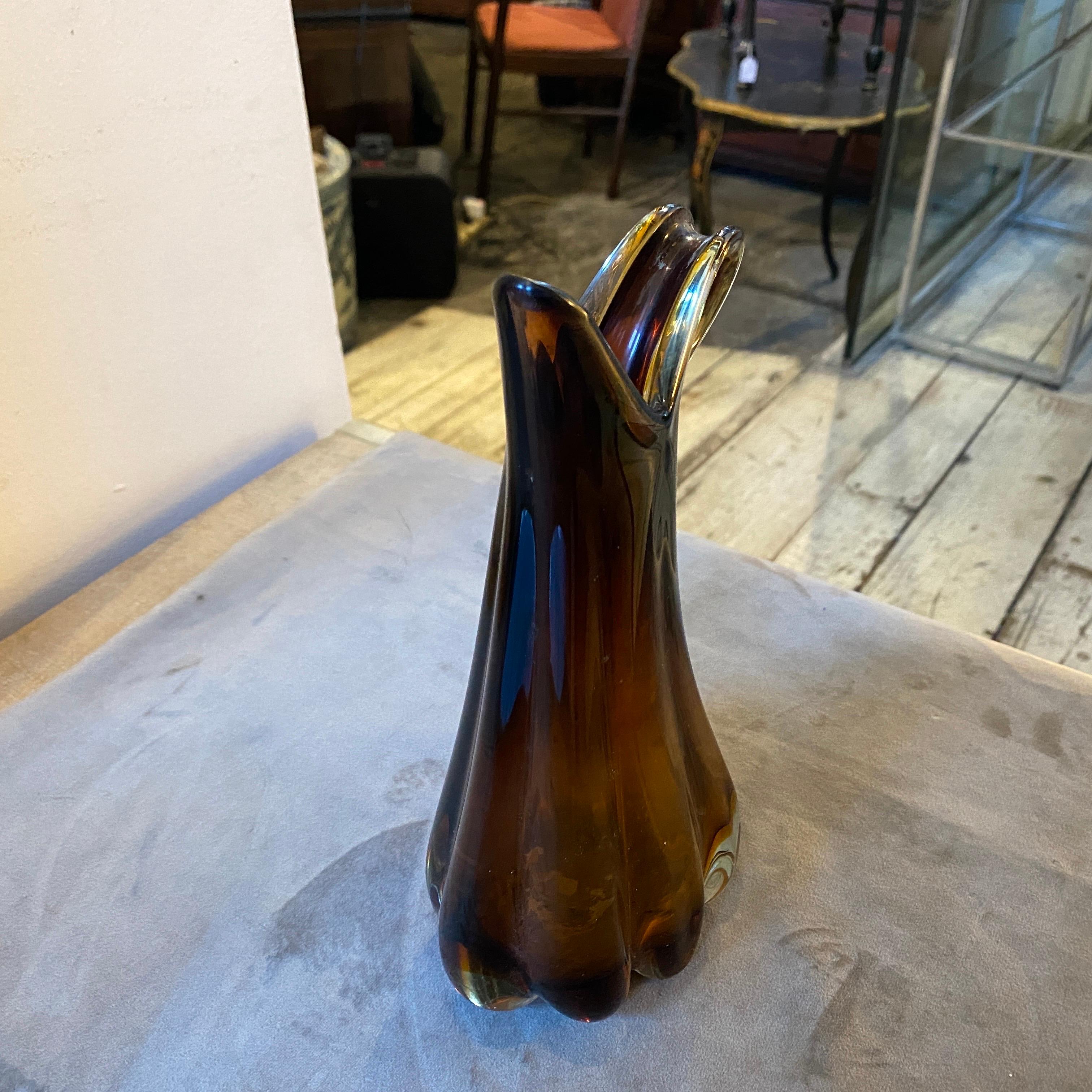 Hand-Crafted 1970s Flavio Poli Mid-Century Modern Brown Murano Glass Vase