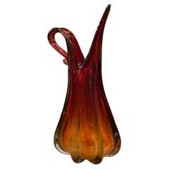 1970s Flavio Poli Mid-Century Modern Red and Orange Murano Glass Vase