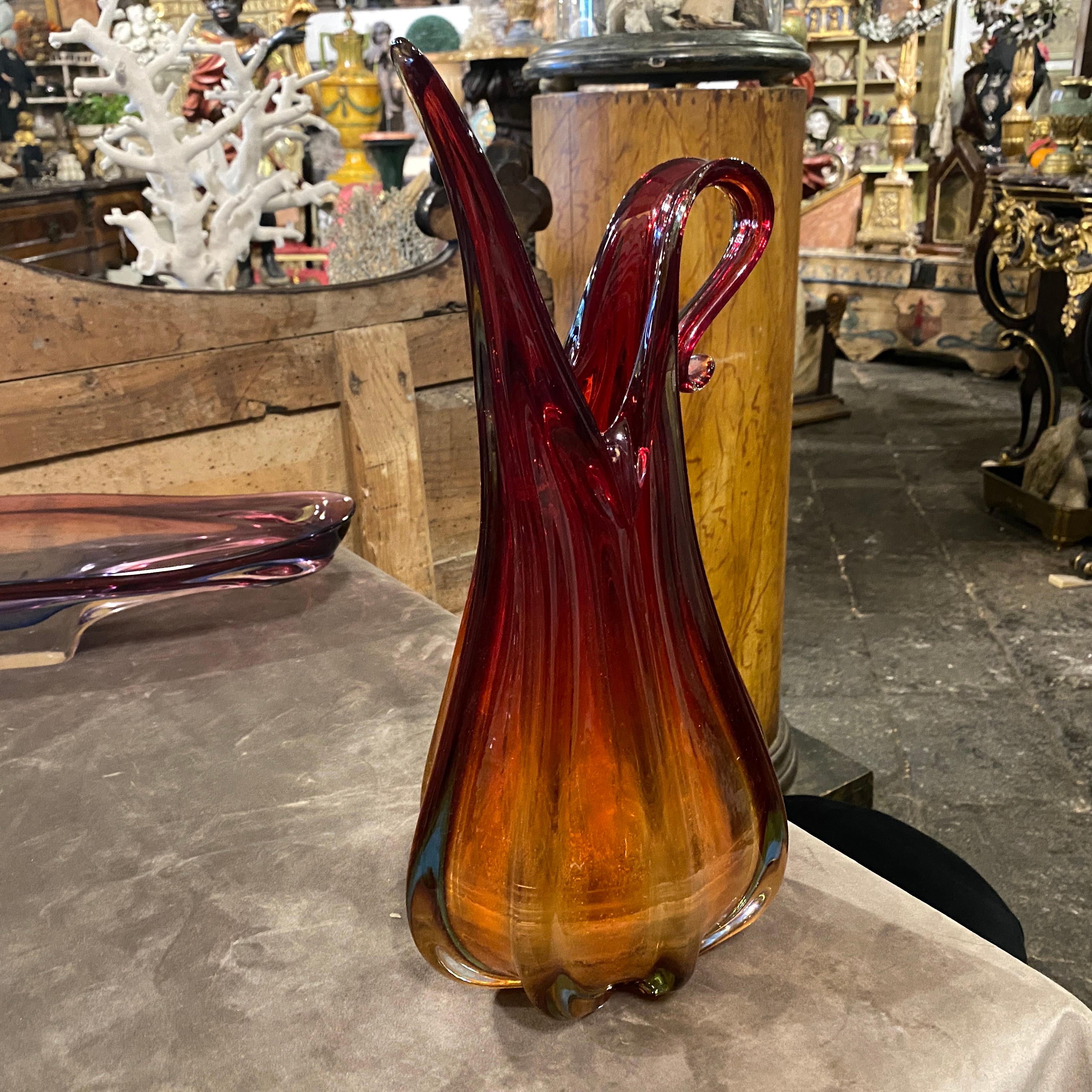 1970er Flavio Poli Mid-Century Modern Rot Murano Glas Vase im Angebot 2