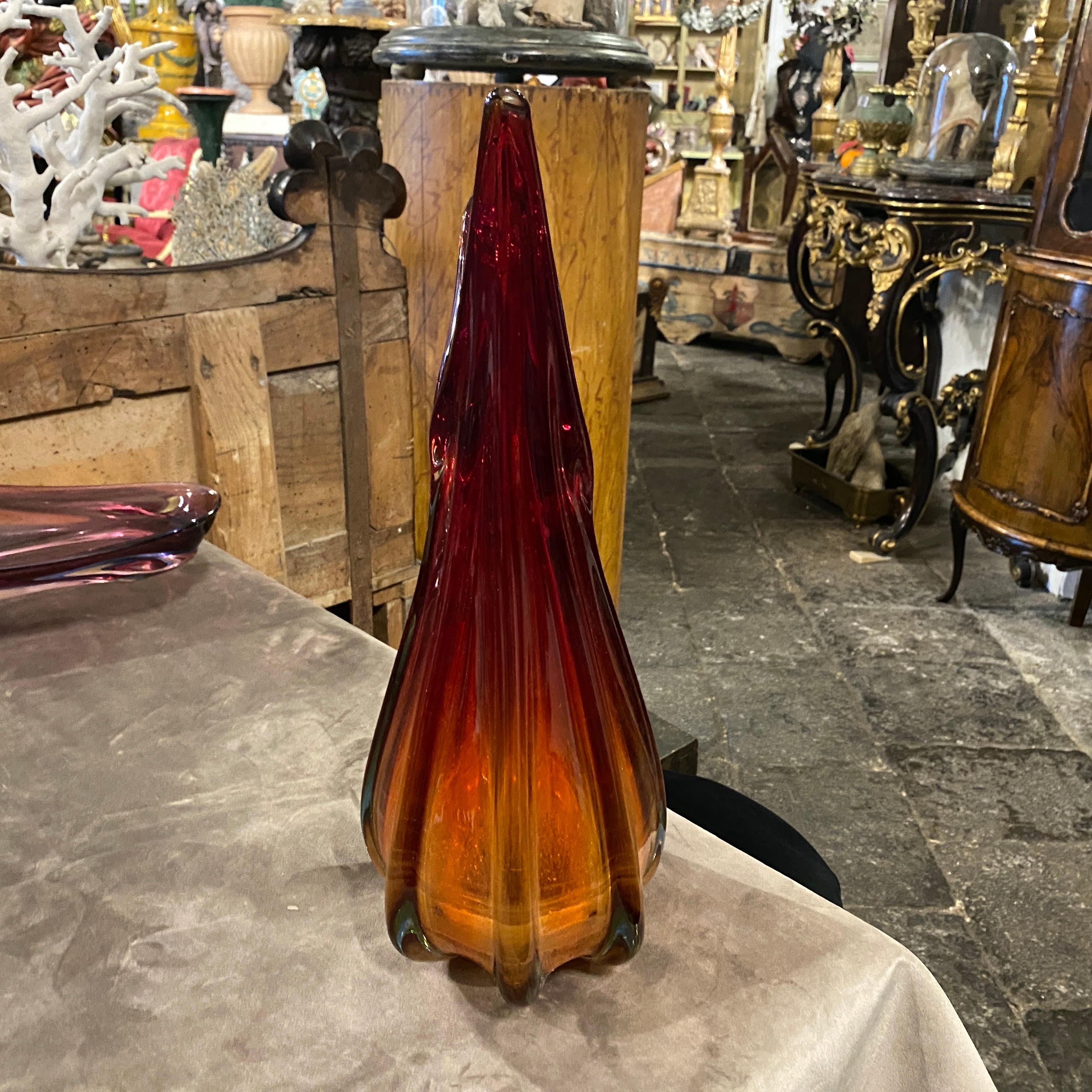 1970s Flavio Poli Mid-Century Modern Red and Orange Murano Glass Vase For Sale 2