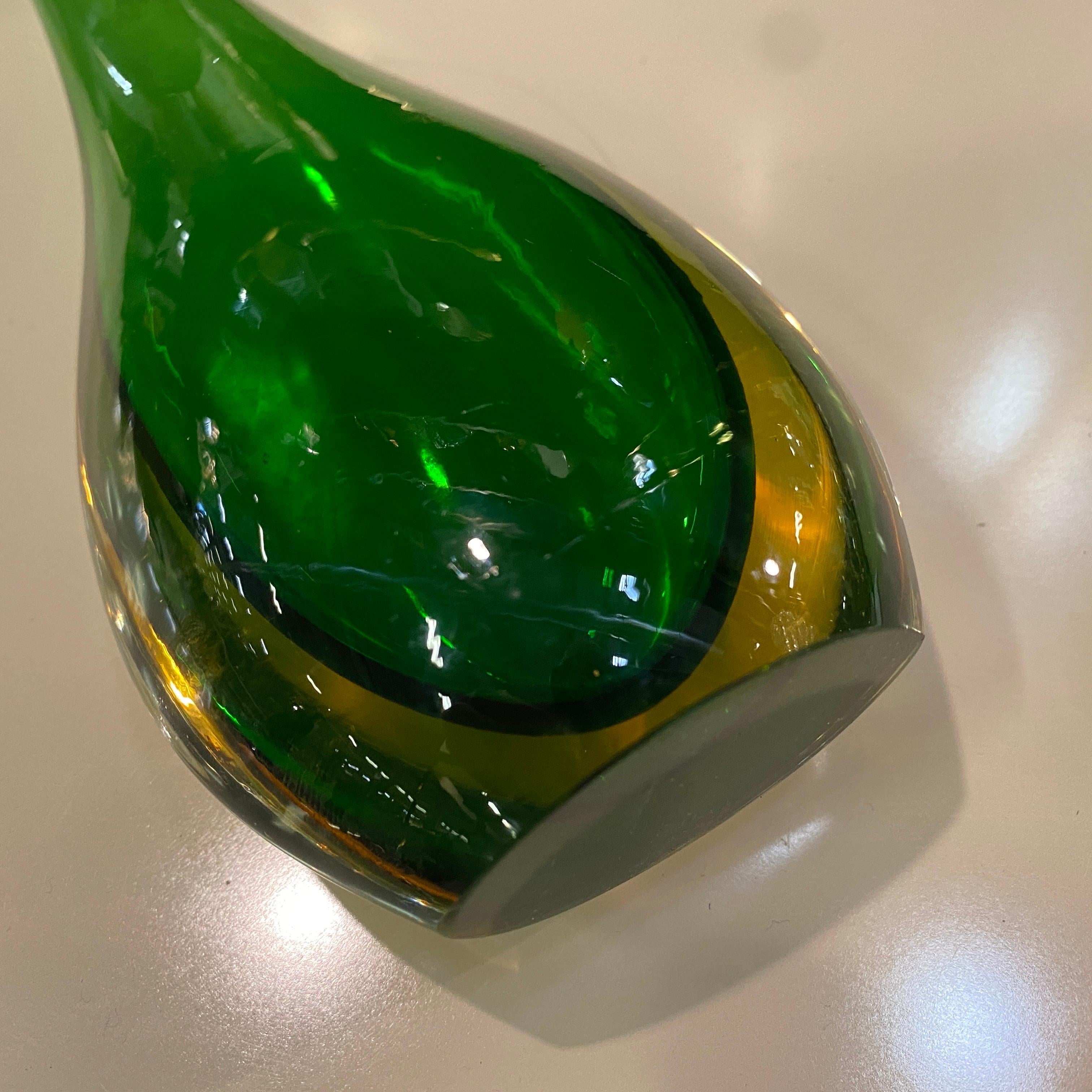 20th Century 1970s Flavio Poli Style Modernist Green and Yellow Murano Glass Vase